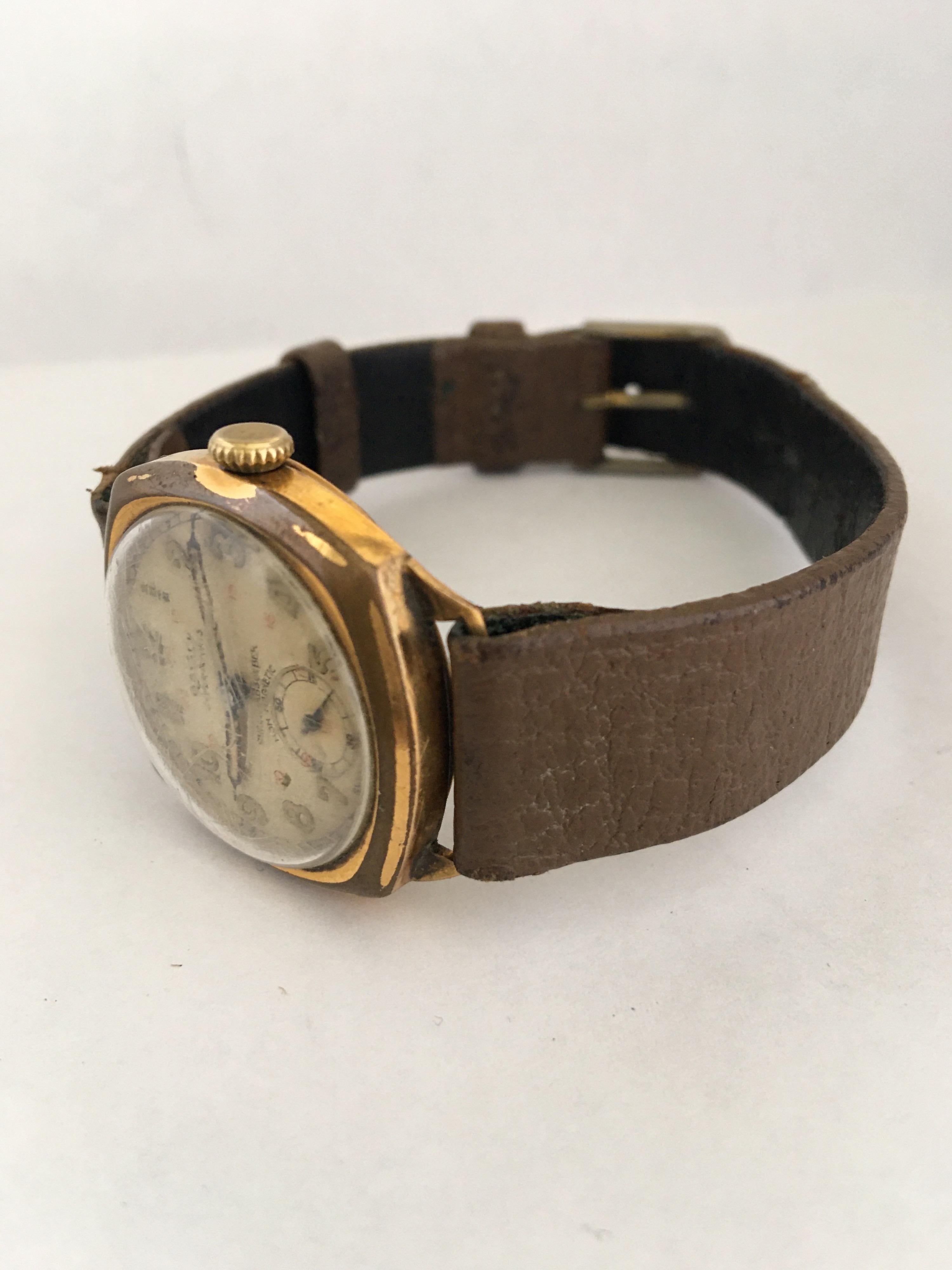 1930s Vintage Rotary24 Super Sports Gold-Plated Cushion Military Watch 3