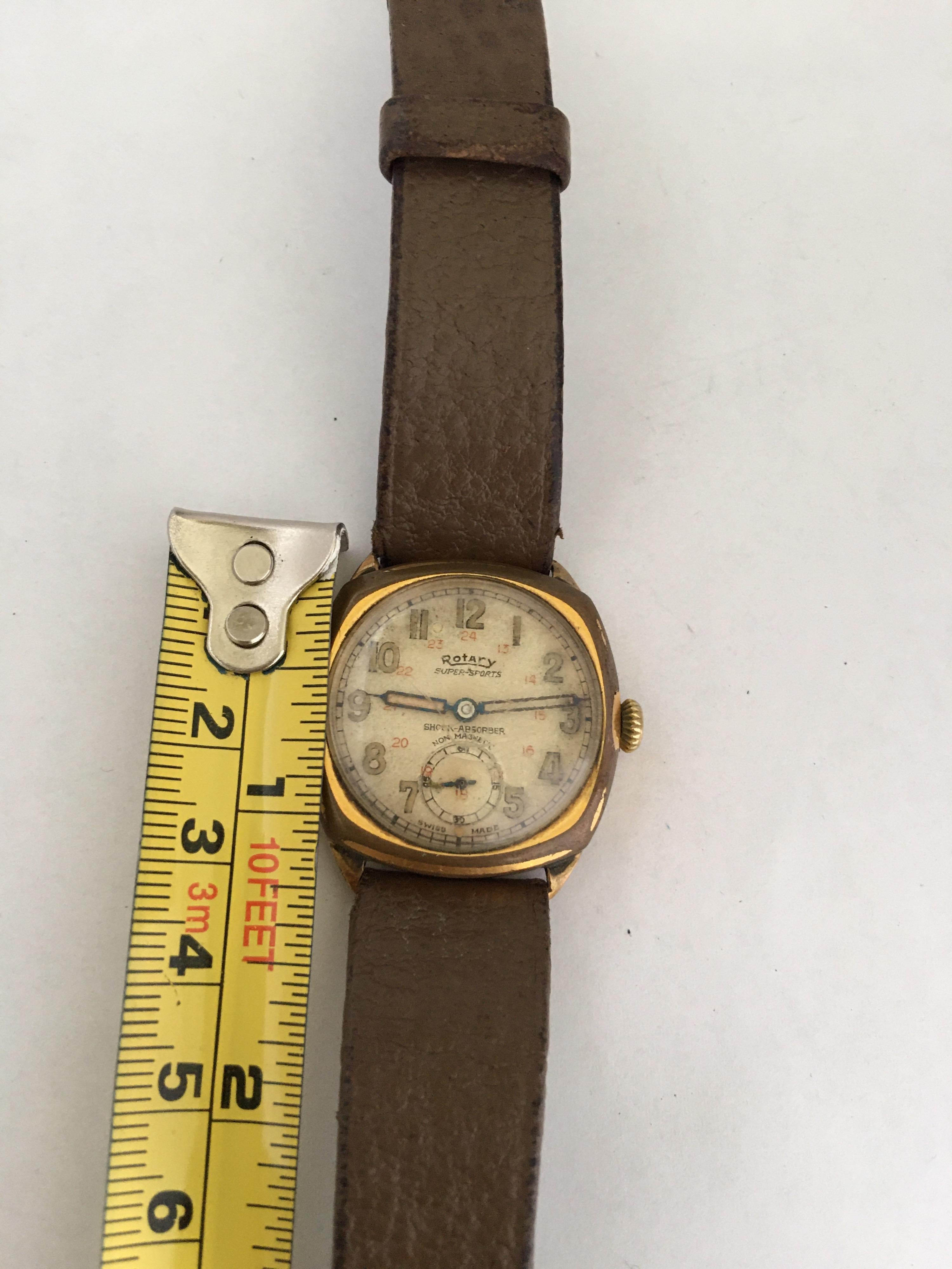 1930s Vintage Rotary24 Super Sports Gold-Plated Cushion Military Watch 1