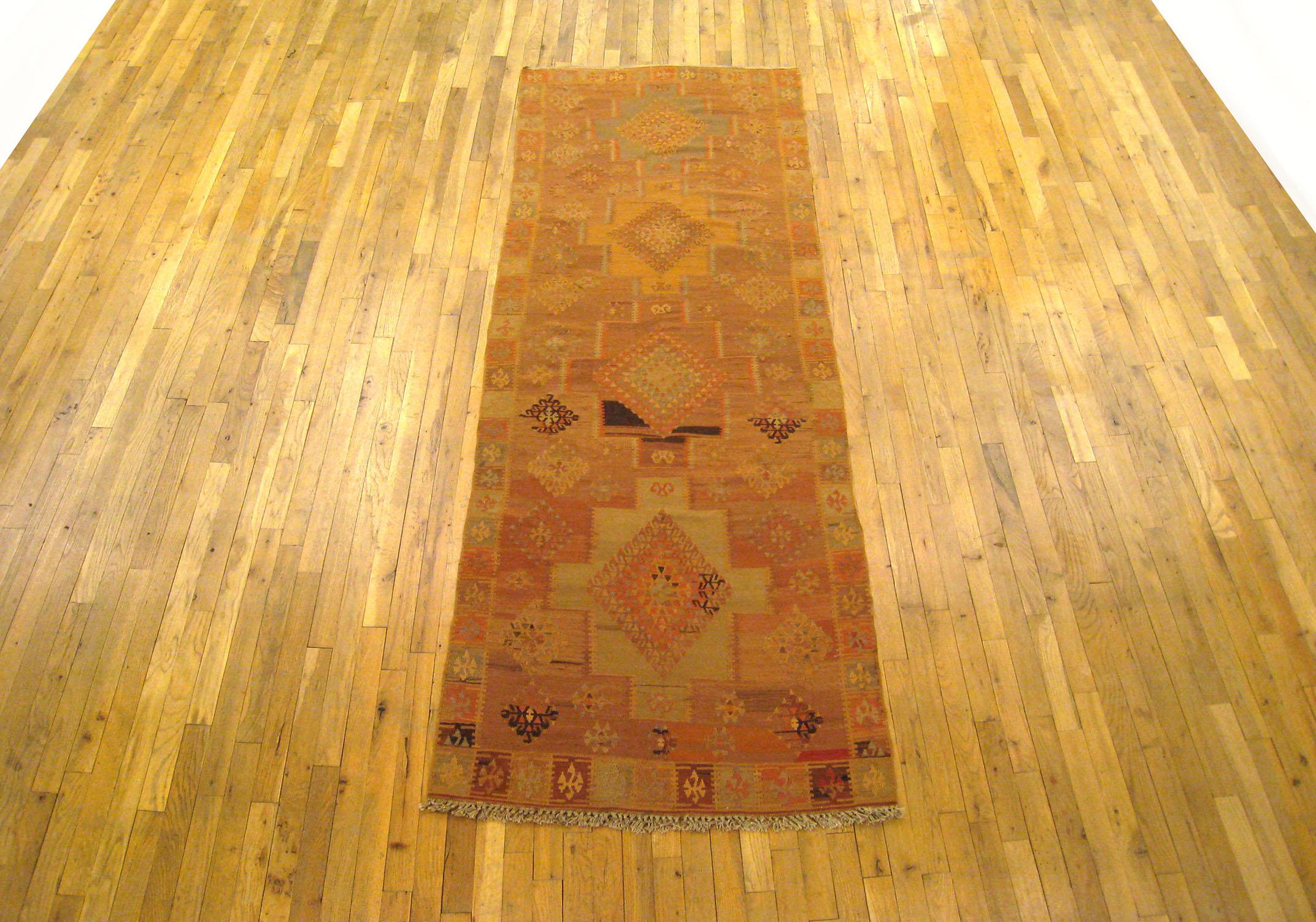 A vintage Turkish Kilim Oriental rug, in a runner size, circa 1930, size: 9'8