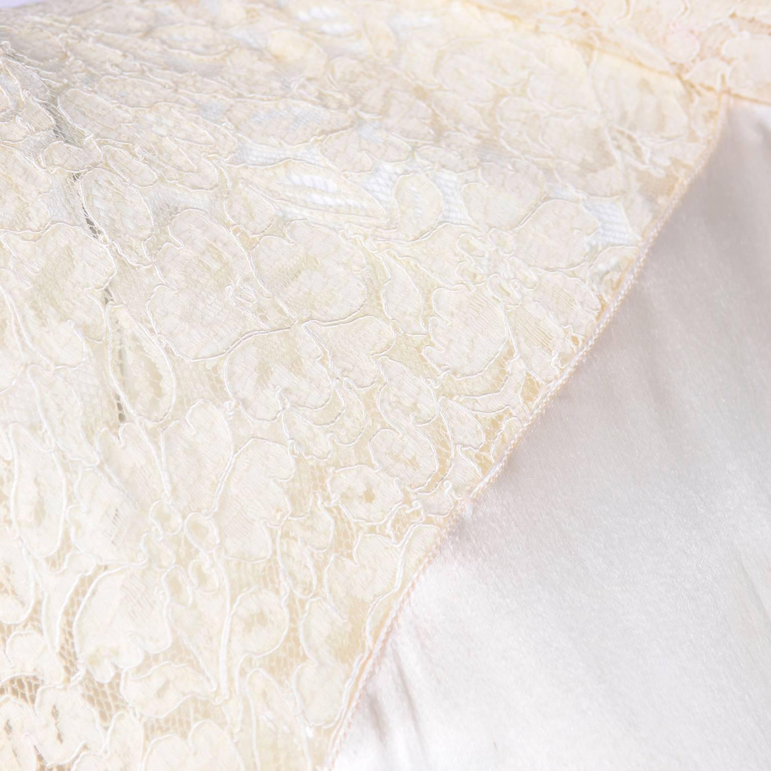 Wedding Gown Vintage Dress in Champagne Silk Satin With Lace and Train, 1930s 2