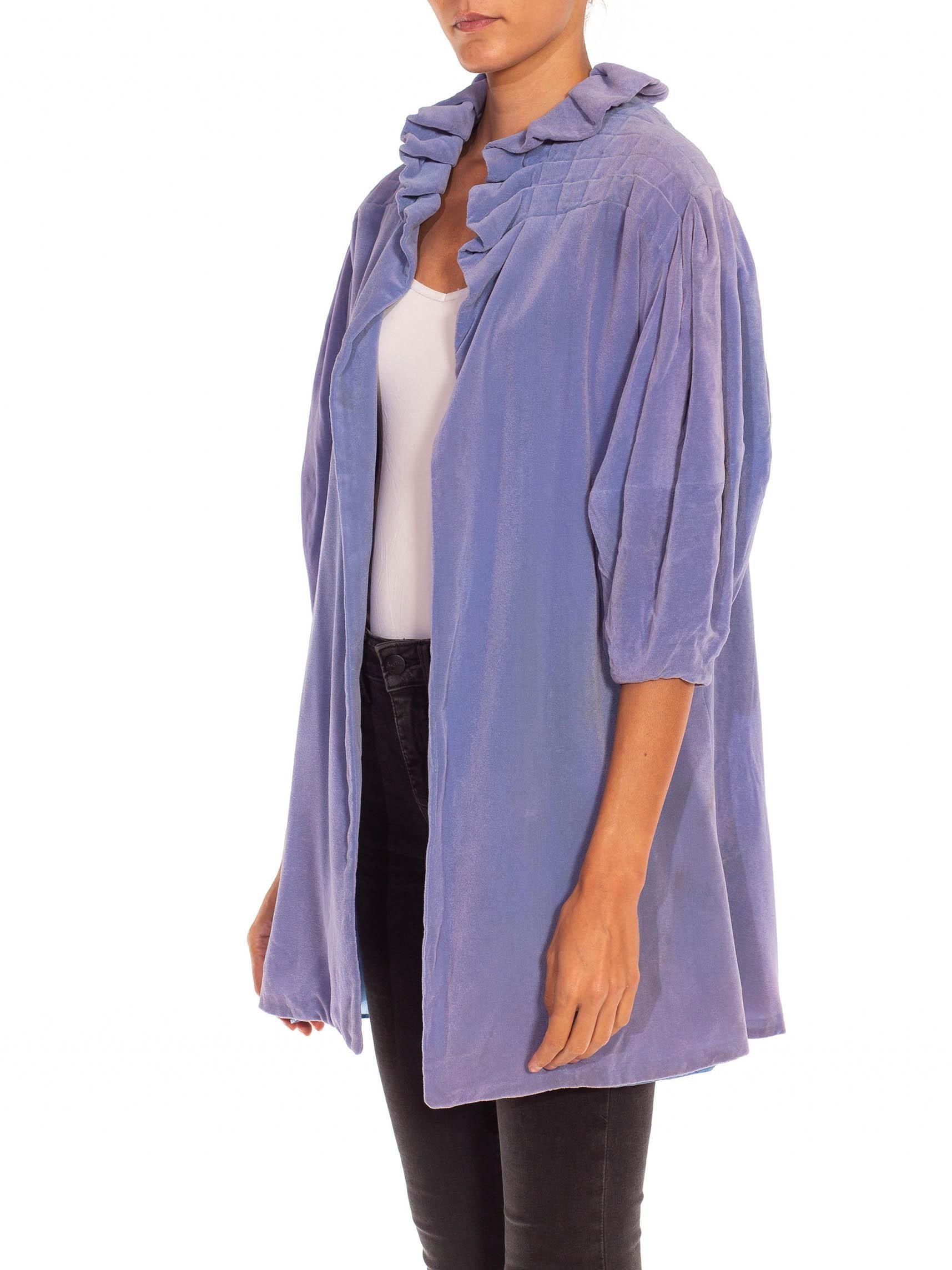 1930S Violet Silk & Rayon Velvet Bias Cut Swing Jacket In Good Condition For Sale In New York, NY