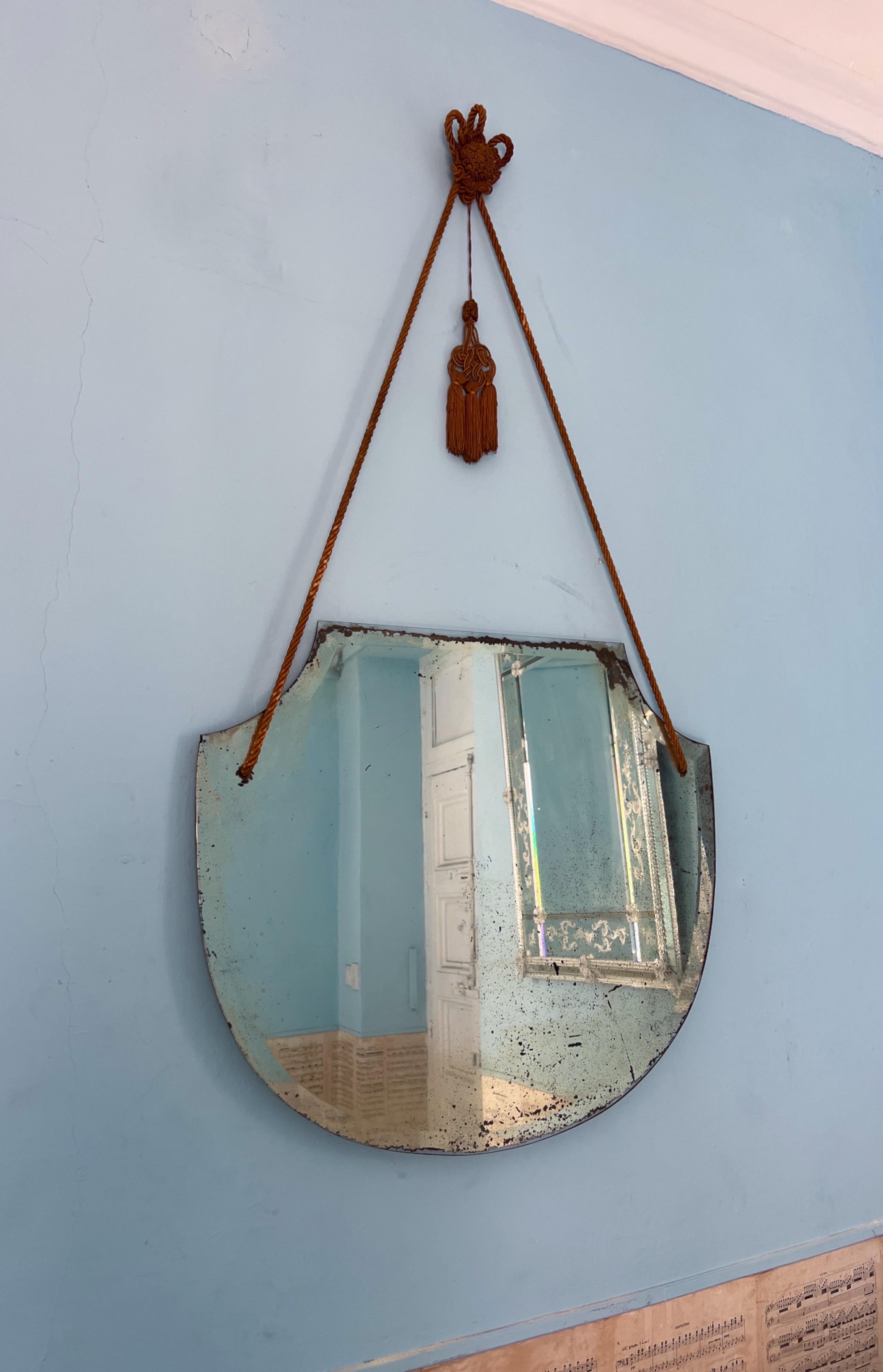 Specchio da parete degli anni '30 con ricca patina, Italia 1