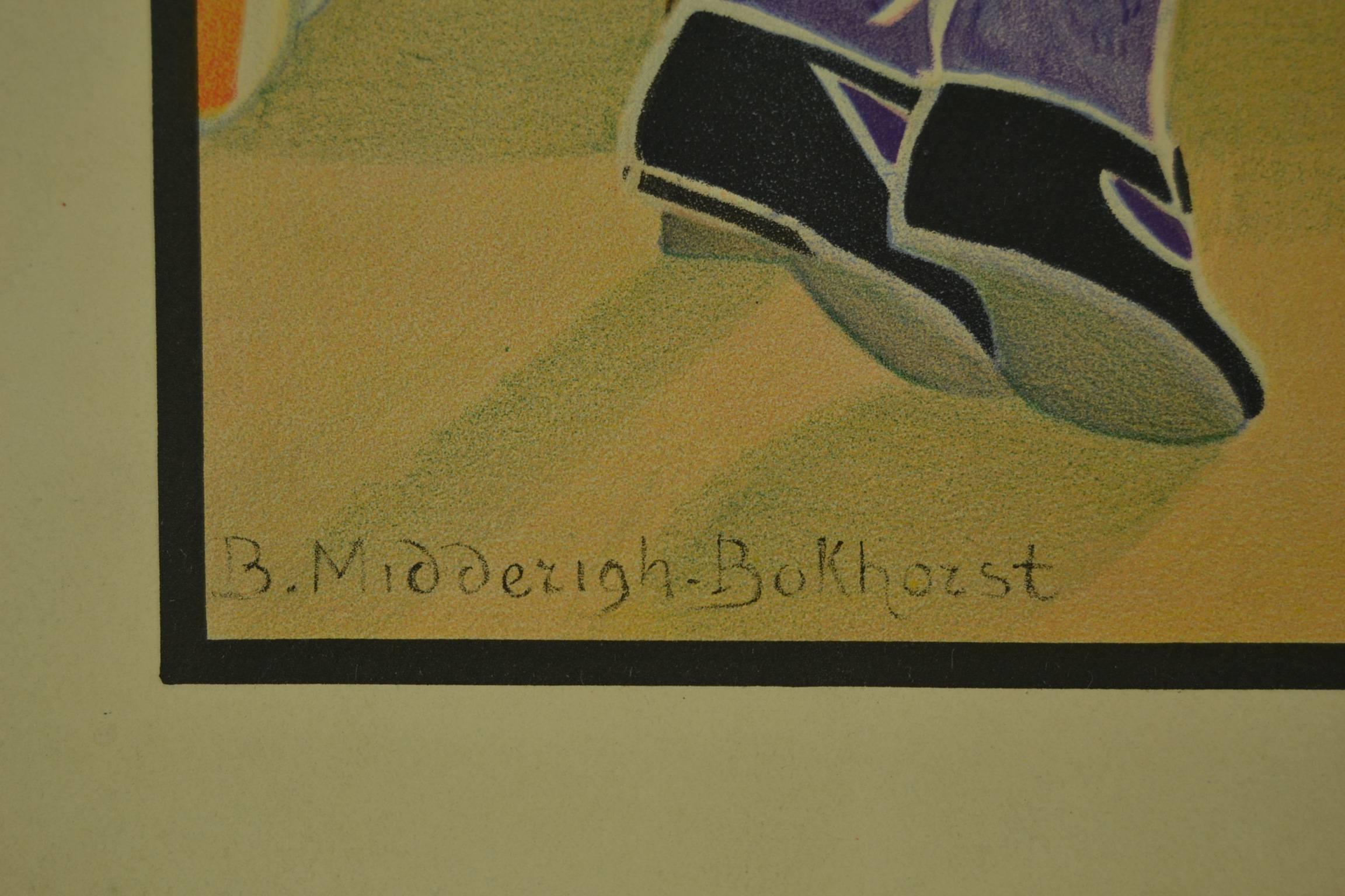 Art Déco Grafico scolastico da parete del 1930, Nutrire i pesci, Midderigh - Bokhorst, Paesi Bassi