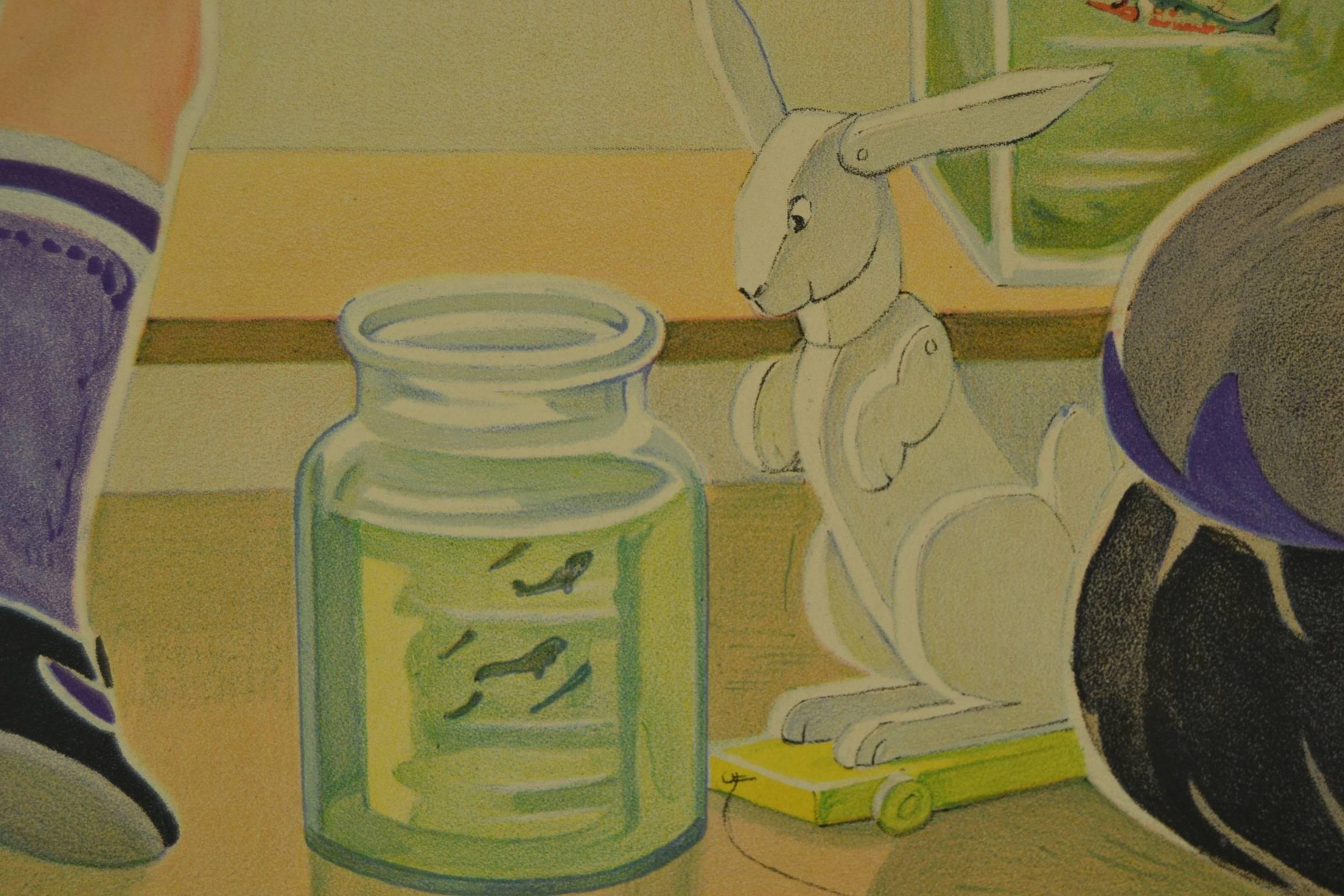 XX secolo Grafico scolastico da parete del 1930, Nutrire i pesci, Midderigh - Bokhorst, Paesi Bassi