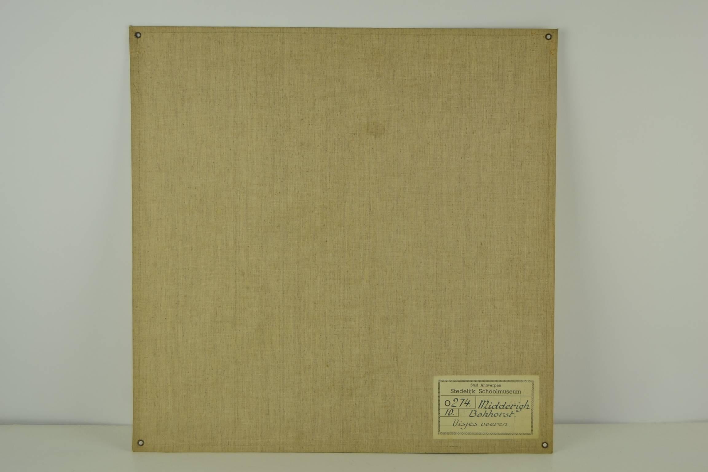 Lino Grafico scolastico da parete del 1930, Nutrire i pesci, Midderigh - Bokhorst, Paesi Bassi