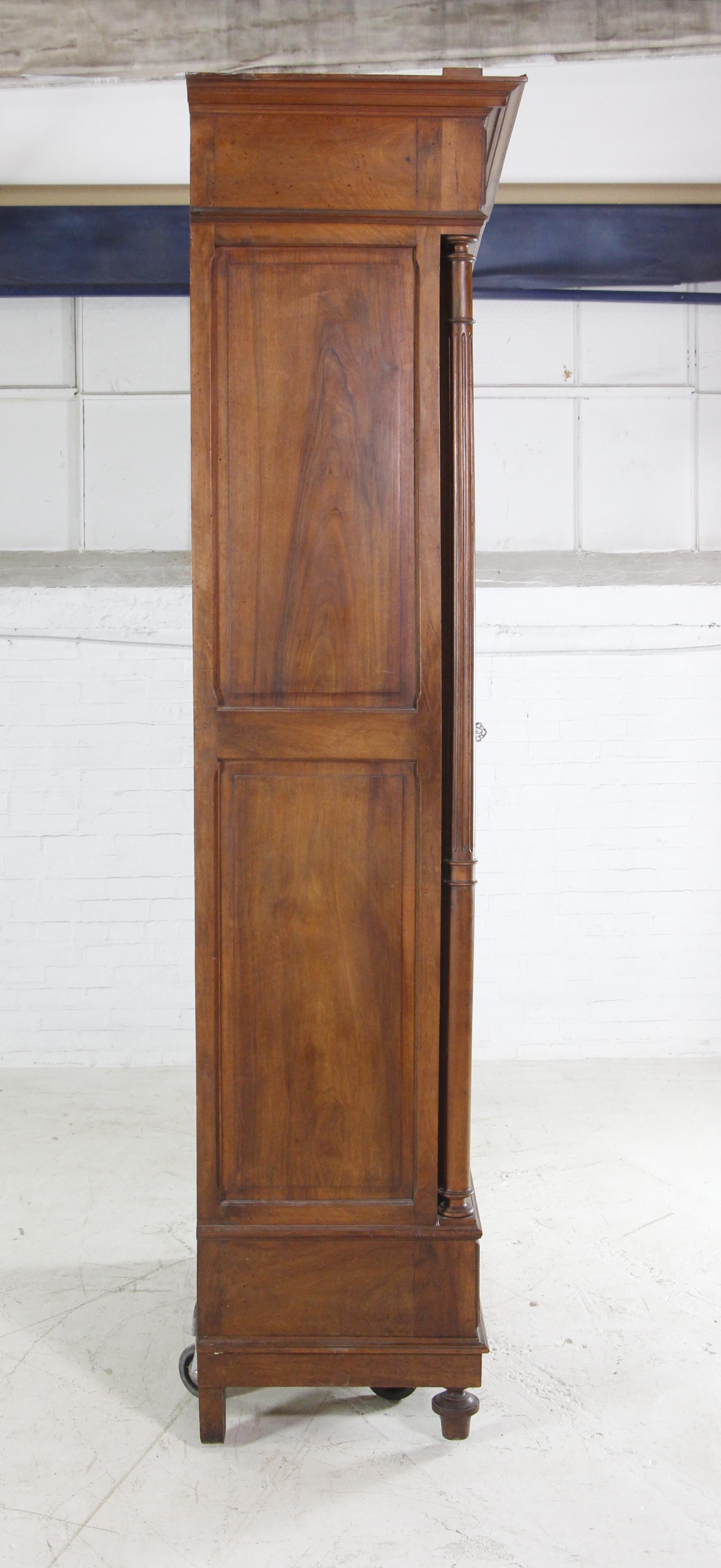 1930s Walnut Armoire Carved Details W/ 7 Shelves Small Drawer and Beveled Mirror 6