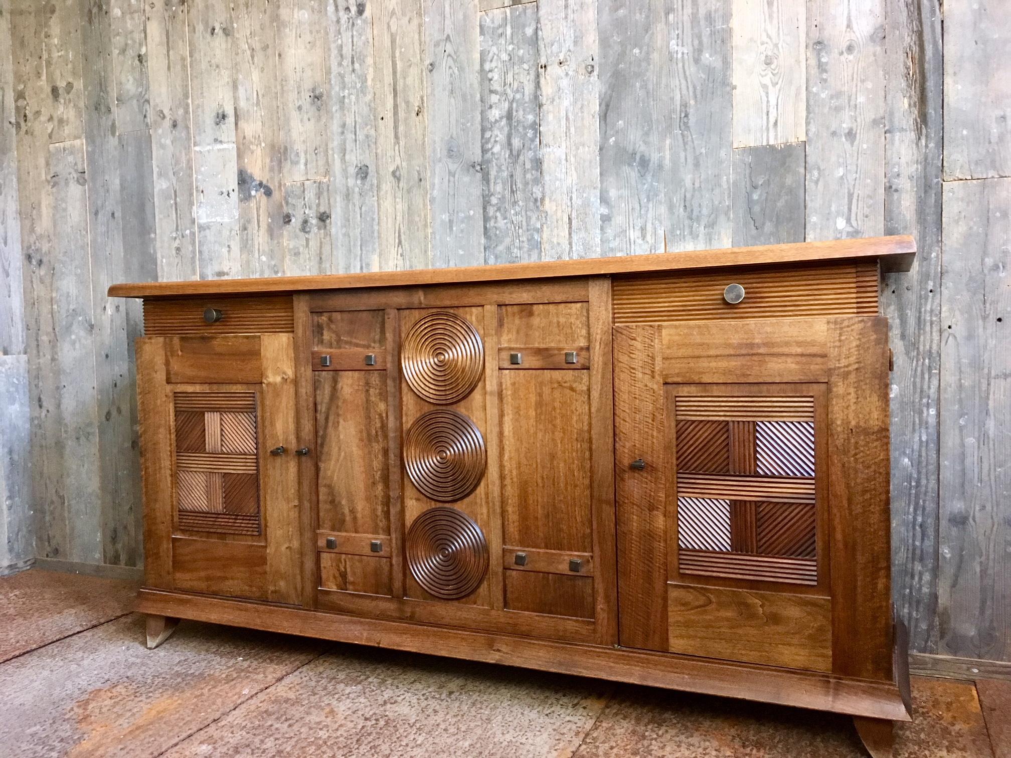 1930s Walnut Design Sideboard by Charles Dudouyt In Good Condition In Baambrugge, NL