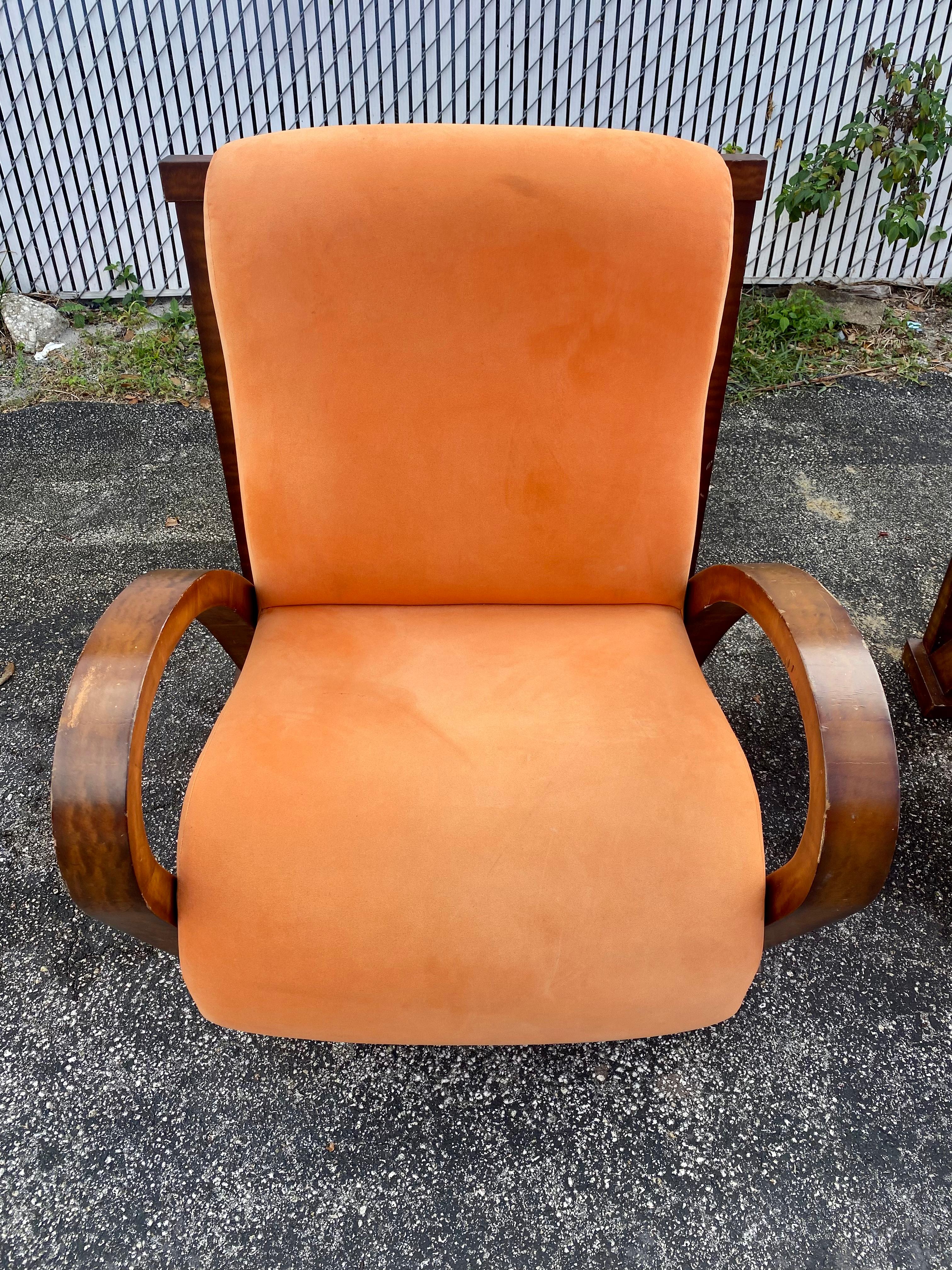 1930s Walnut Orange Art Deco Bentwood Chairs, Set of 2 For Sale 4