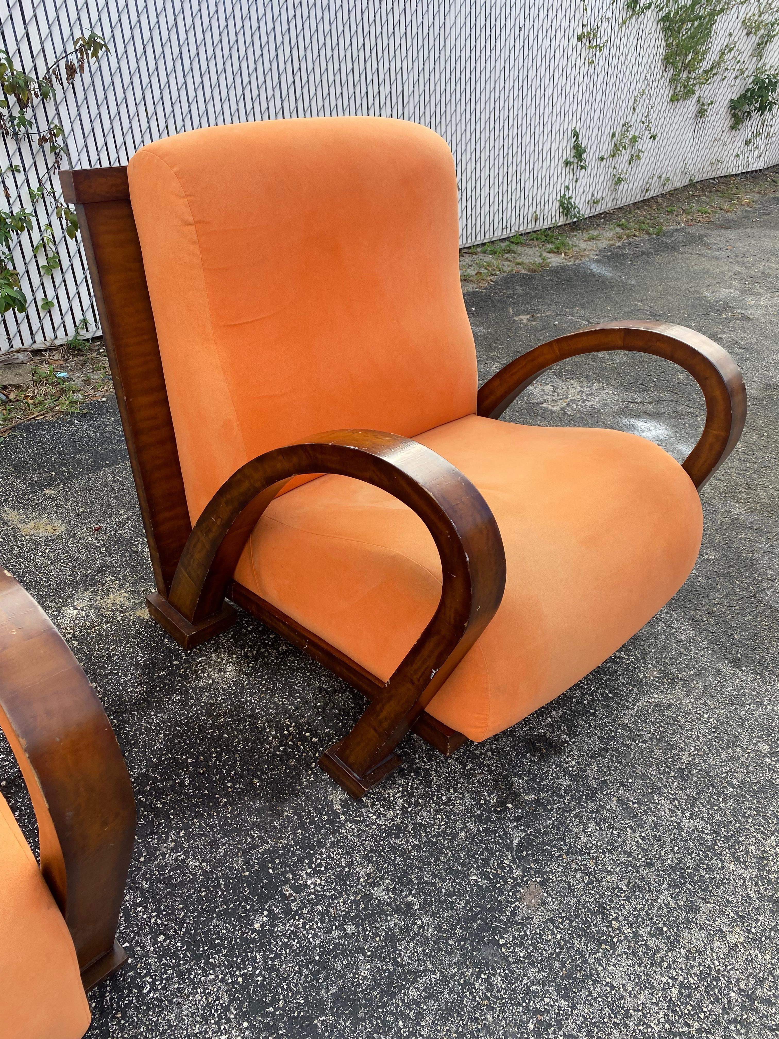 1930s Walnut Orange Art Deco Bentwood Chairs, Set of 2 For Sale 5