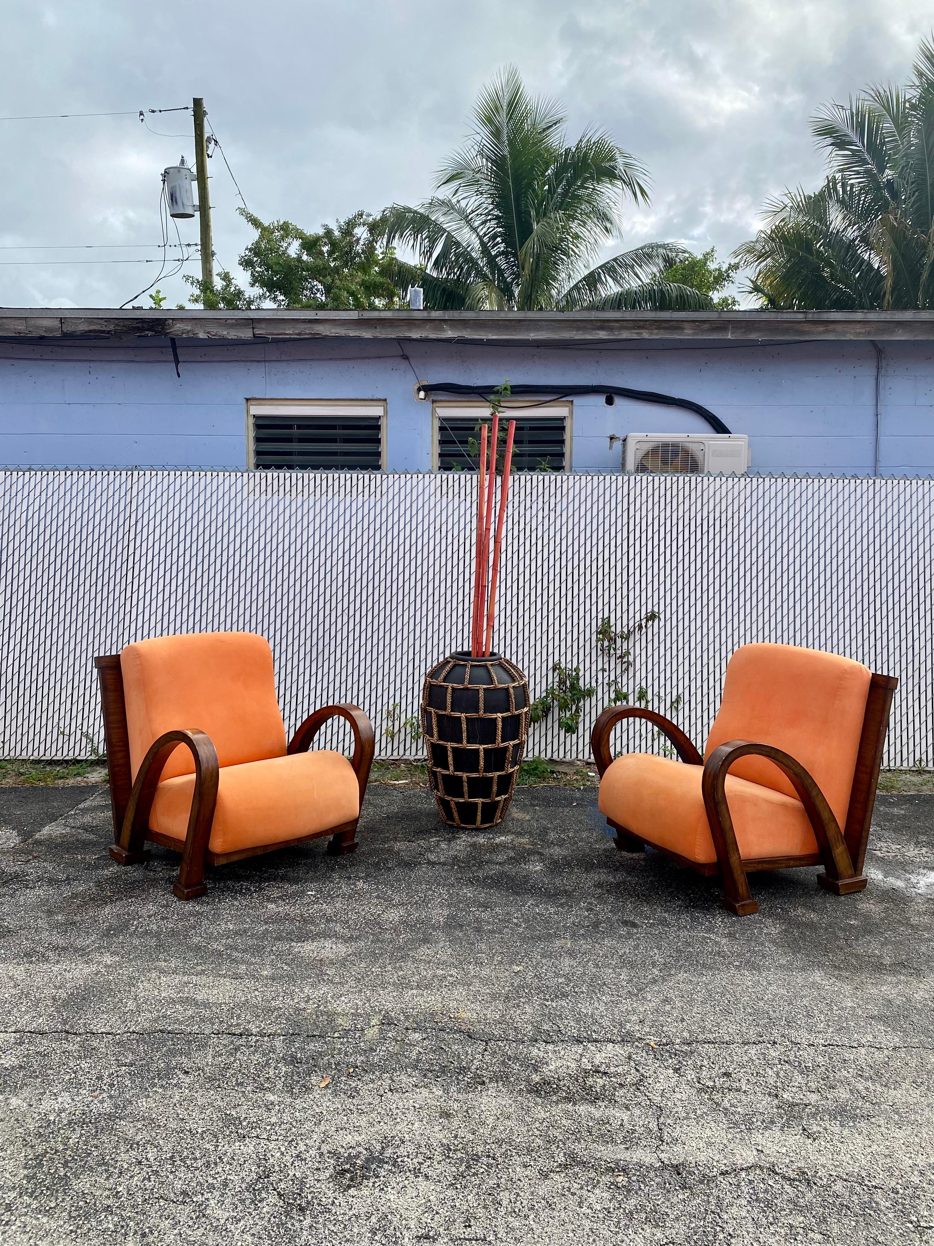 1930s Walnut Orange Art Deco Bentwood Chairs, Set of 2 8