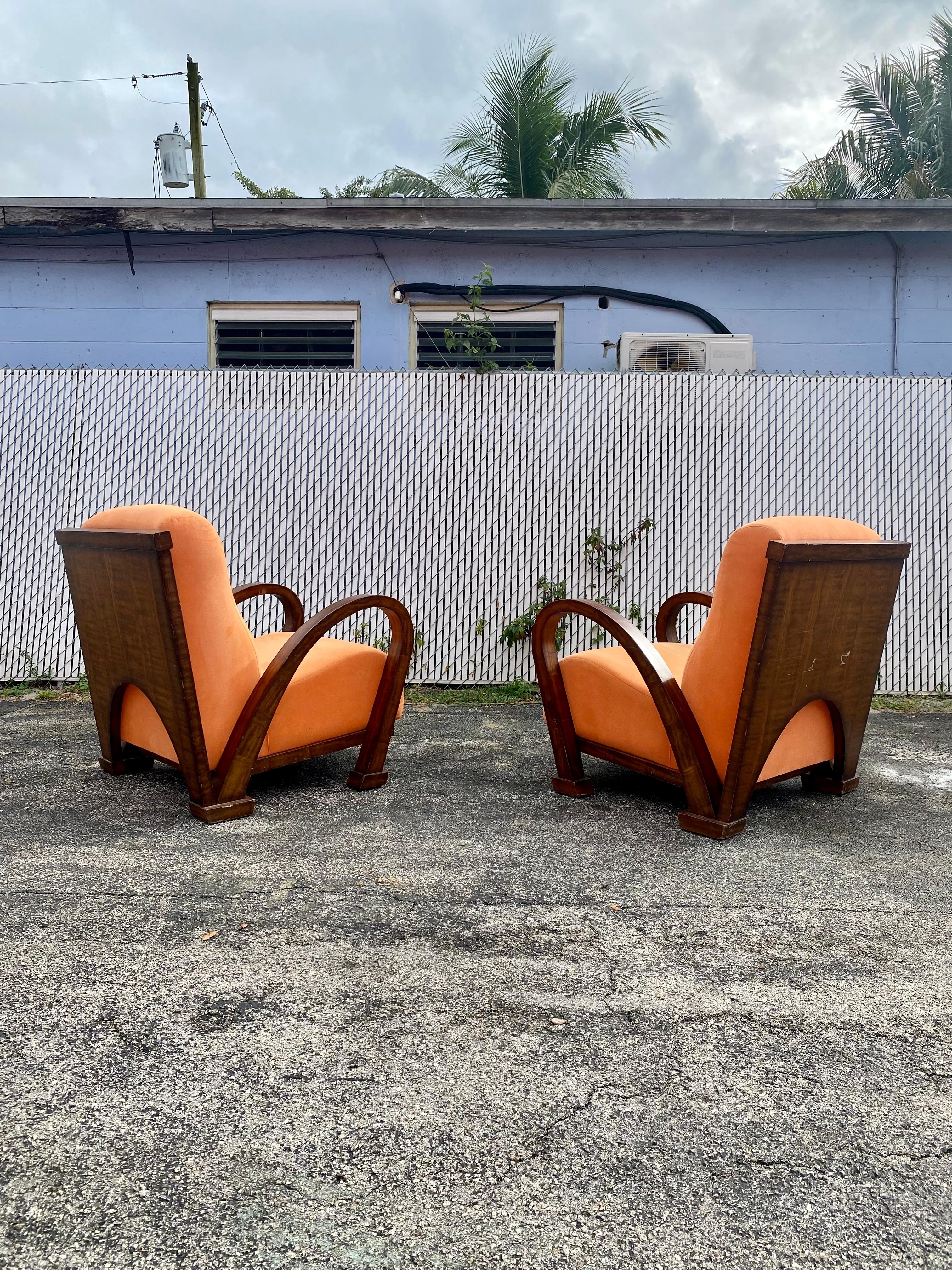 1930s Walnut Orange Art Deco Bentwood Chairs, Set of 2 In Good Condition For Sale In Fort Lauderdale, FL