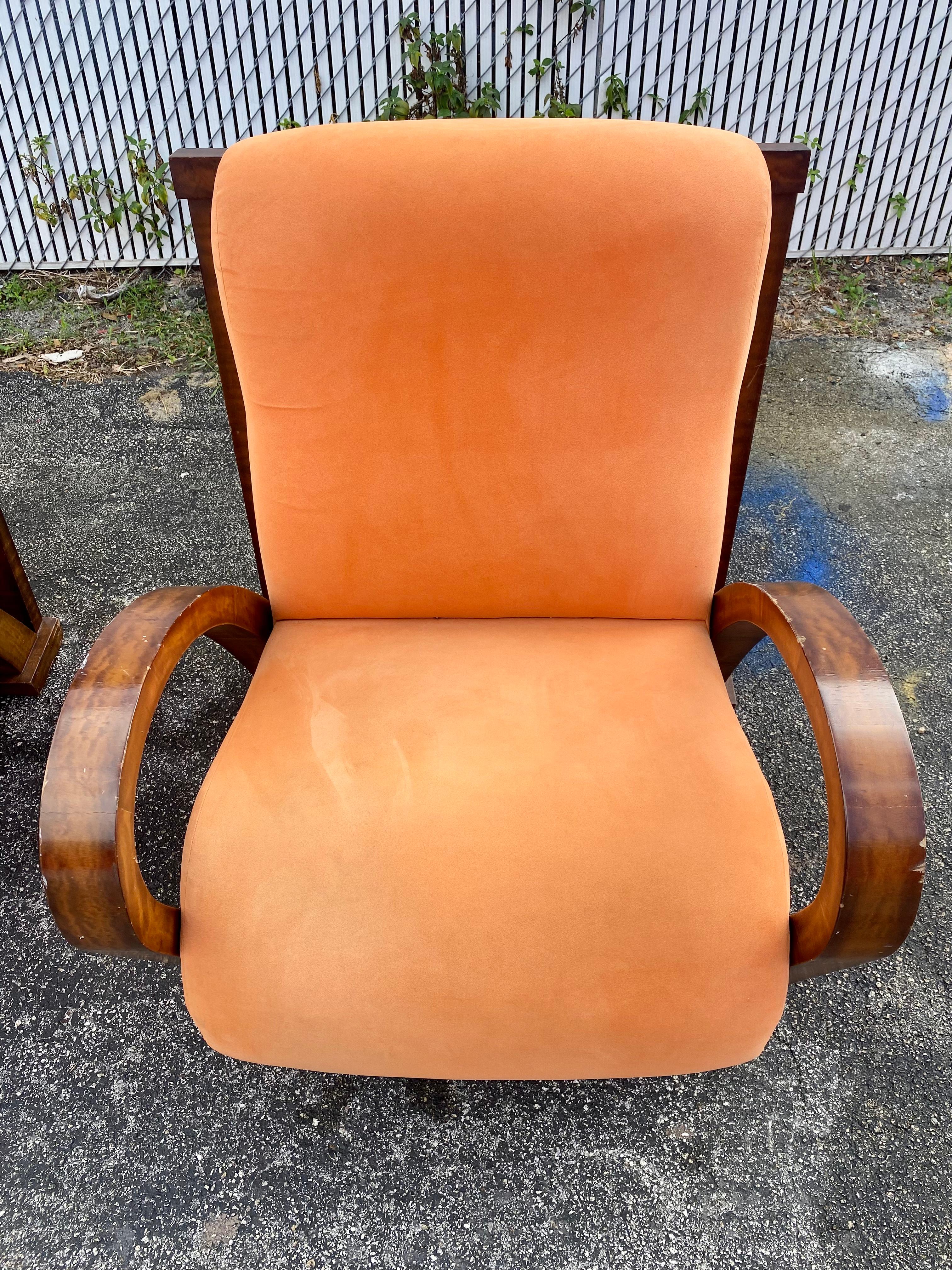 1930s Walnut Orange Art Deco Bentwood Chairs, Set of 2 For Sale 1