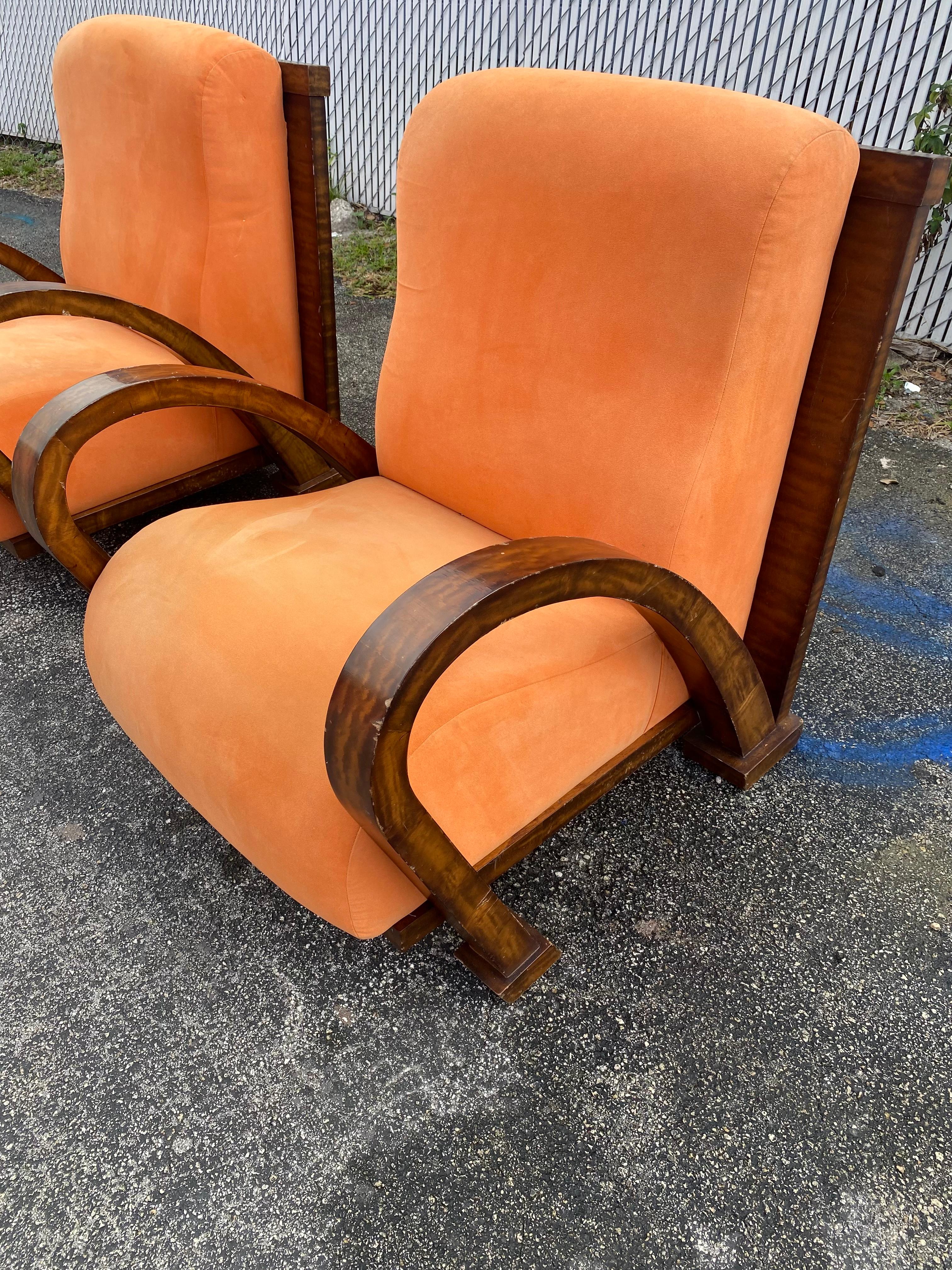 1930s Walnut Orange Art Deco Bentwood Chairs, Set of 2 For Sale 2