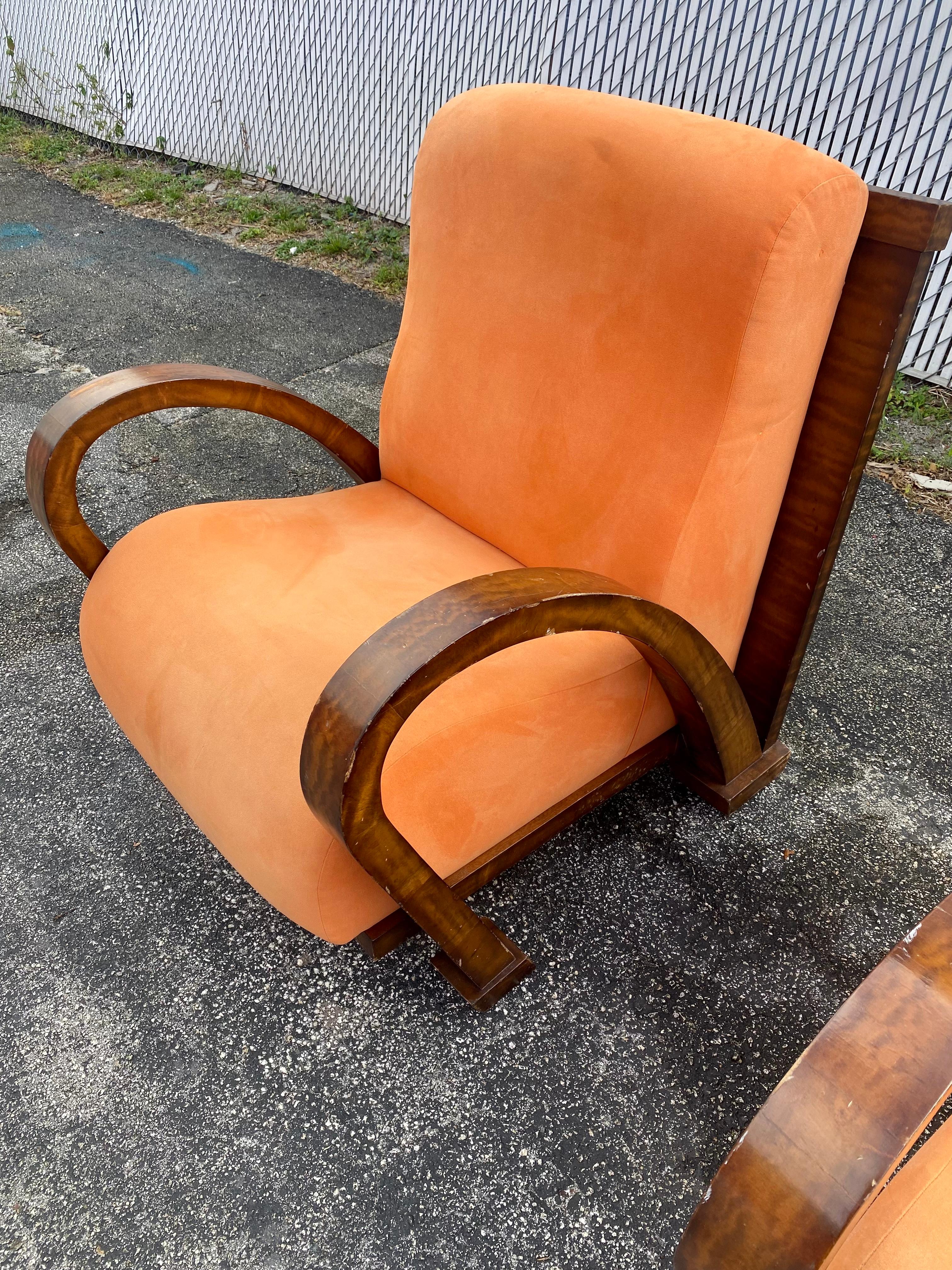 1930s Walnut Orange Art Deco Bentwood Chairs, Set of 2 For Sale 3
