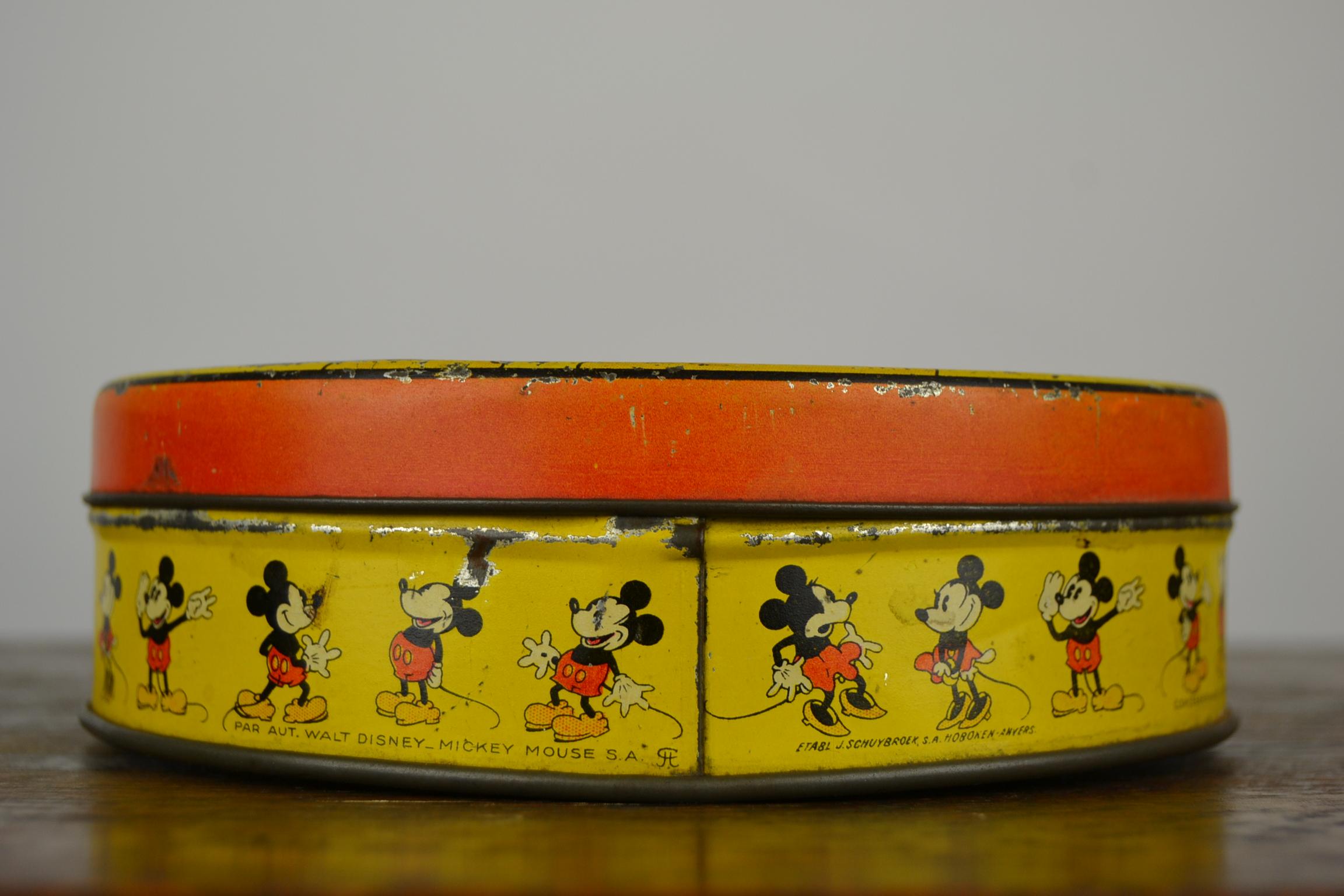 1930s  Walt Disney Tin with Mickey Mouse, Minnie Mouse and Pluto  2