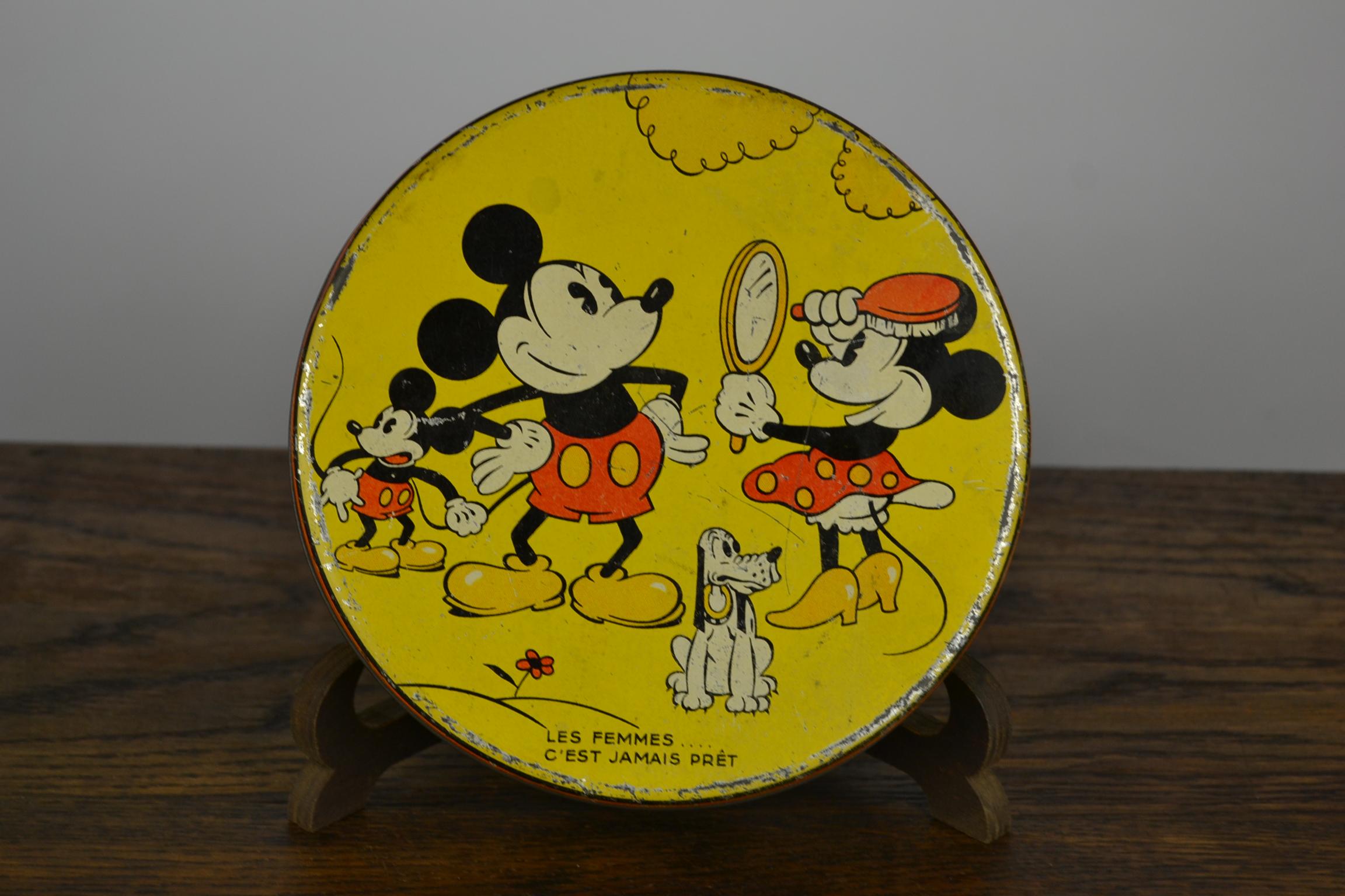 1930s  Walt Disney Tin with Mickey Mouse, Minnie Mouse and Pluto  11