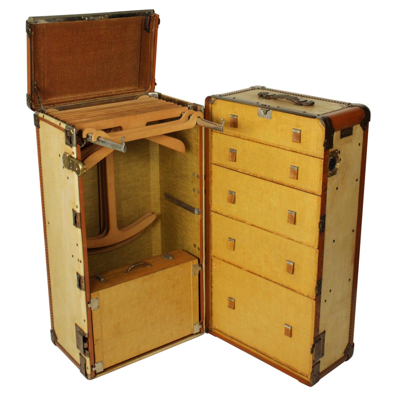 Large Leather and Metal Full Closet Steamer Trunk, circa 1930s