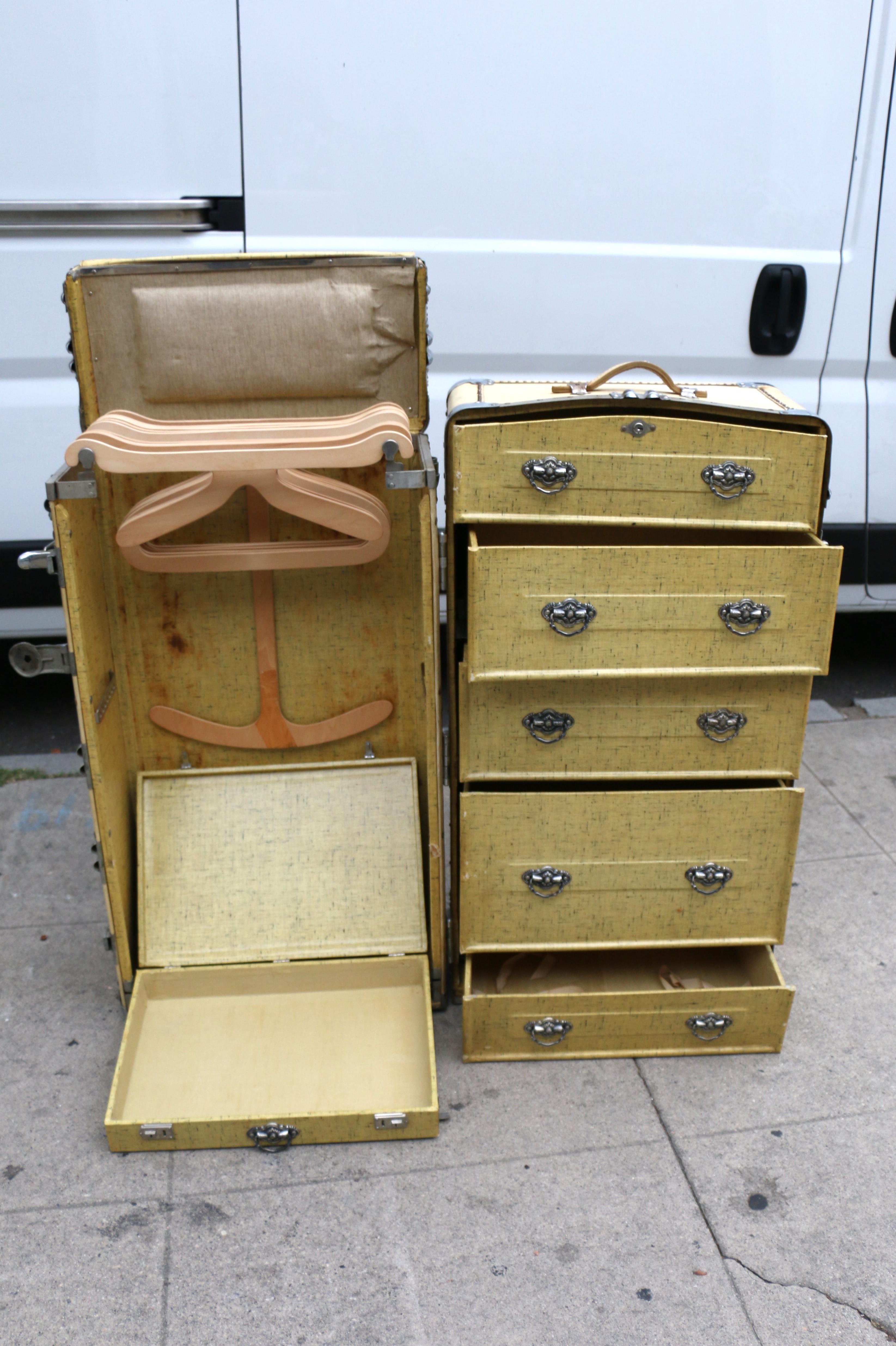 1930s Wardrobe Steamer Trunk Luggage Goat Skin Chest For Sale 7