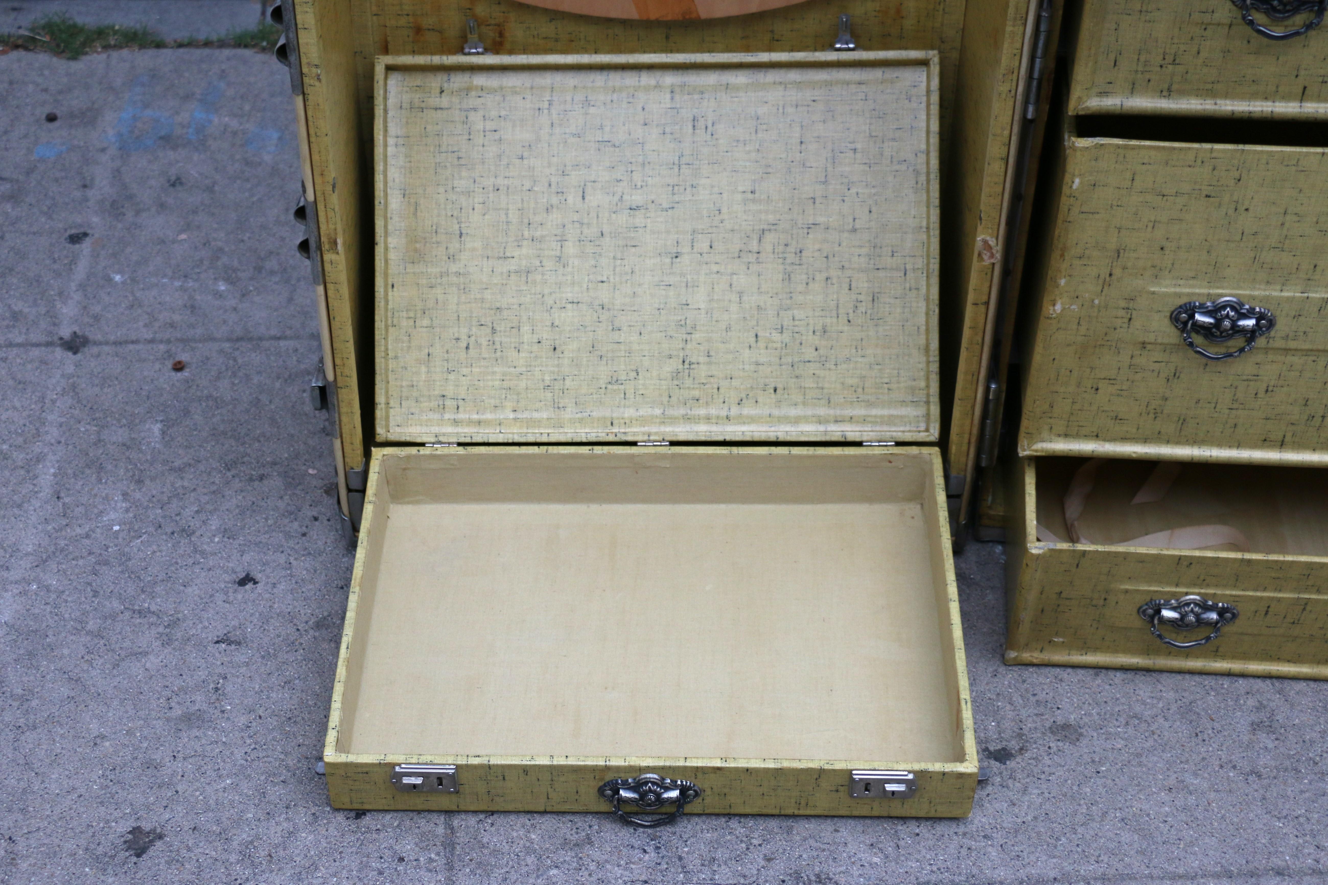 1930s Wardrobe Steamer Trunk Luggage Goat Skin Chest For Sale 8