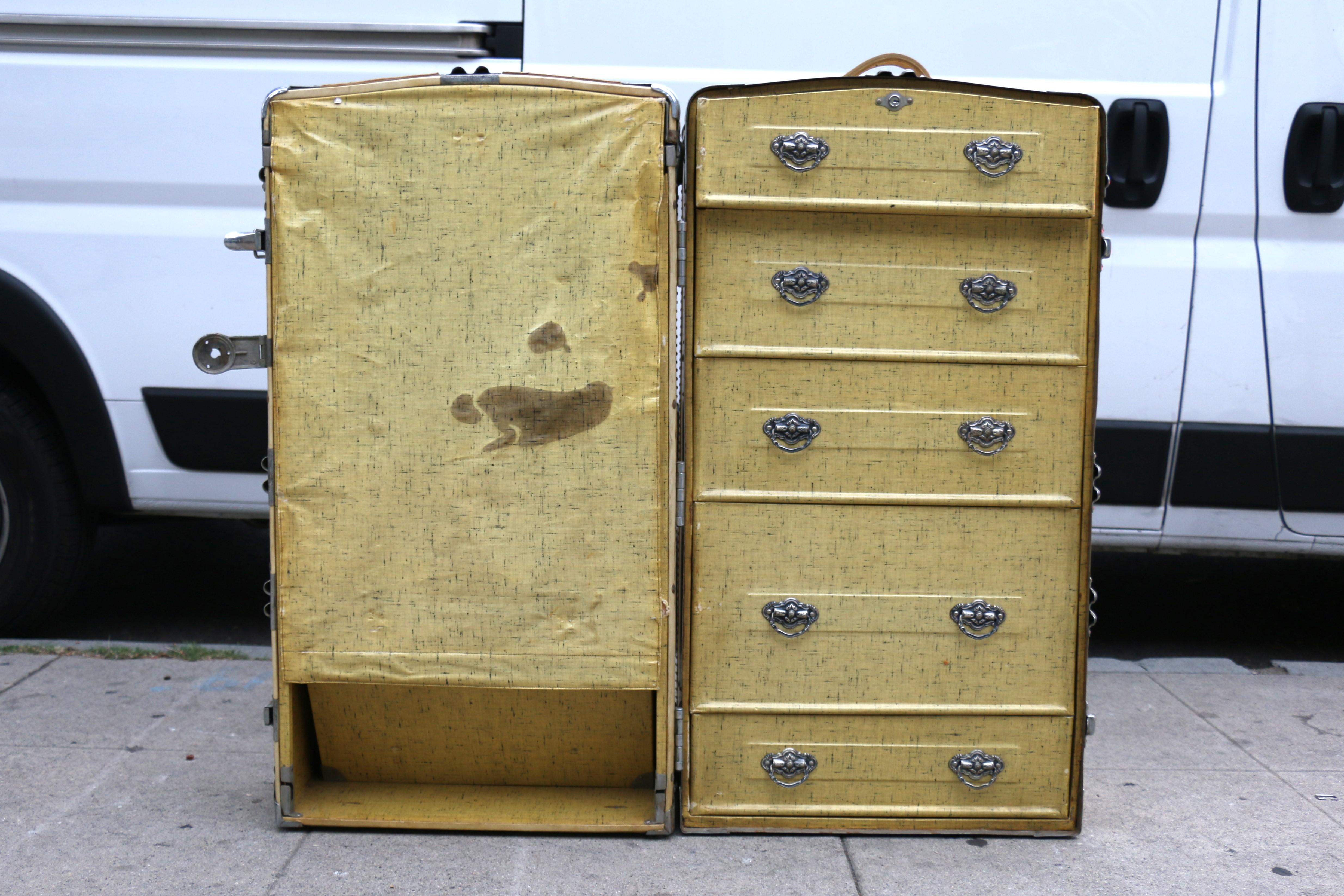 1930s Wardrobe Steamer Trunk Luggage Goat Skin Chest For Sale 2