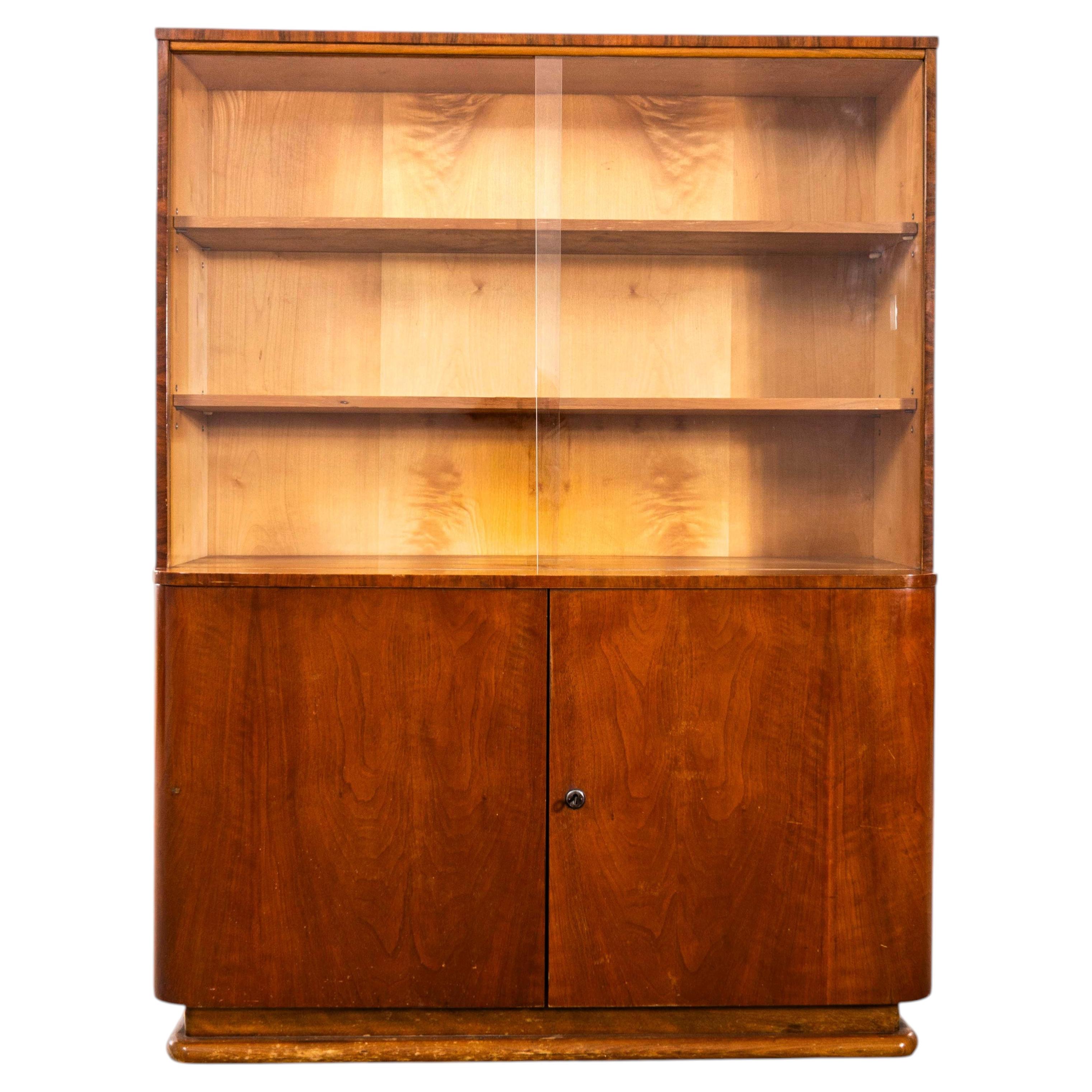 1930's Warm Figured Walnut Wide Cabinet For Sale