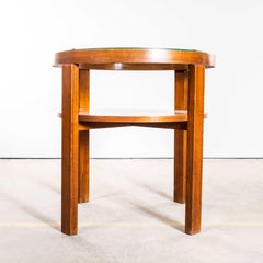 1930's Warm Oak Round Low Occasional Table With Glass Top