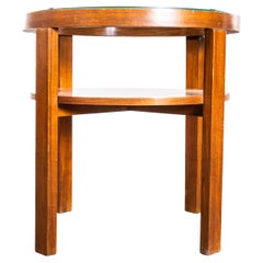 1930's Warm Oak Round Low Occasional Table With Glass Top