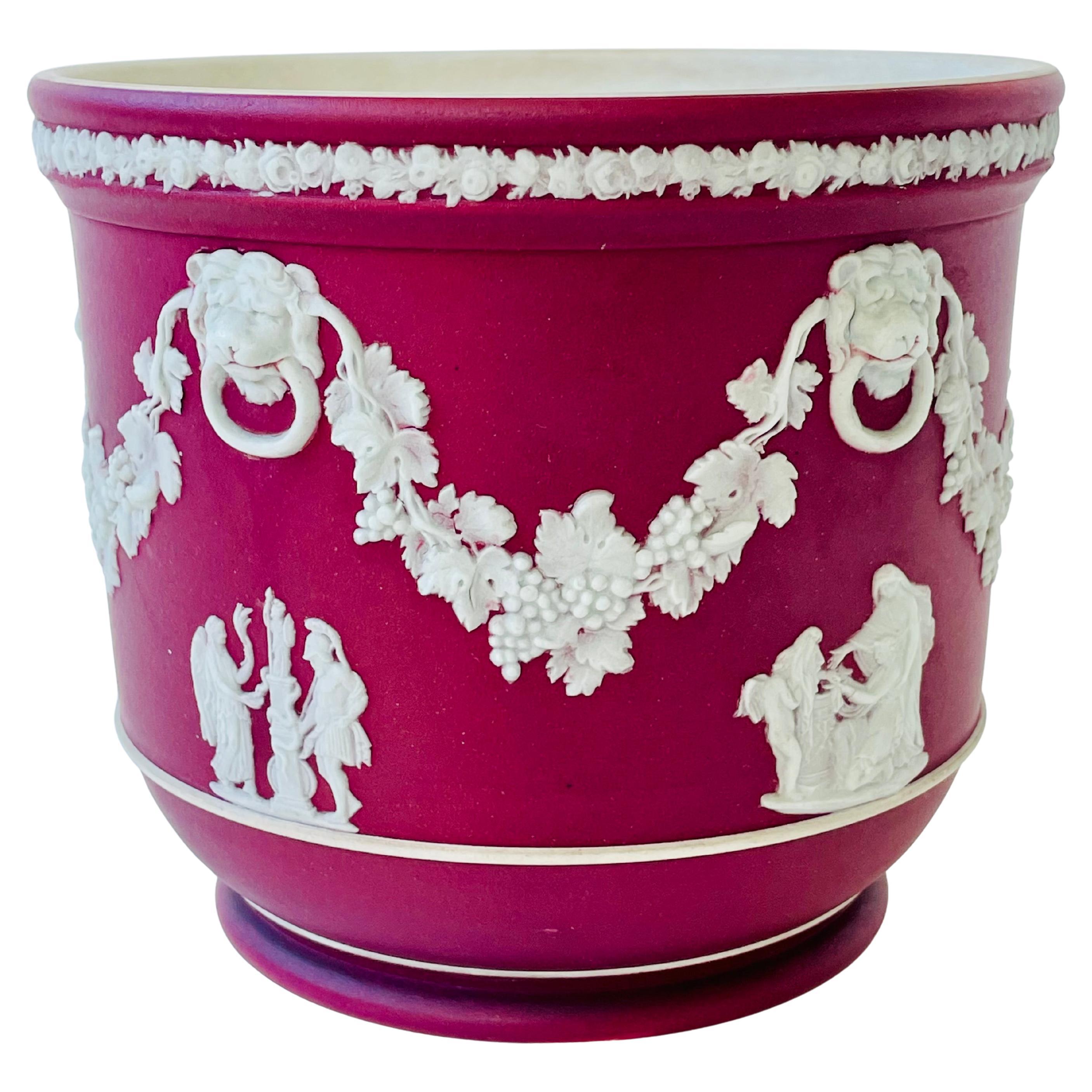 1930s Wedgwood Crimson Dip Jasper Ware Garden Pot For Sale