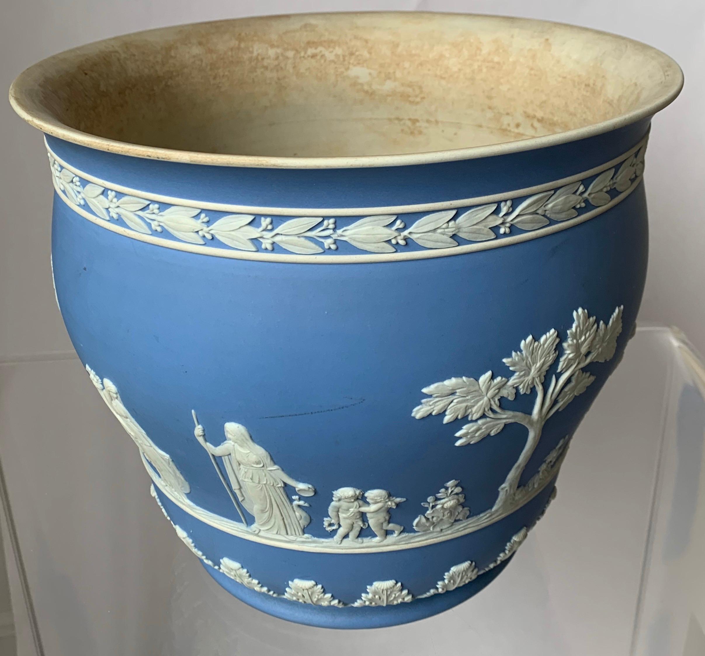 English Large 1930s Wedgwood Light Blue Neoclassical Jasperware Flower Pot