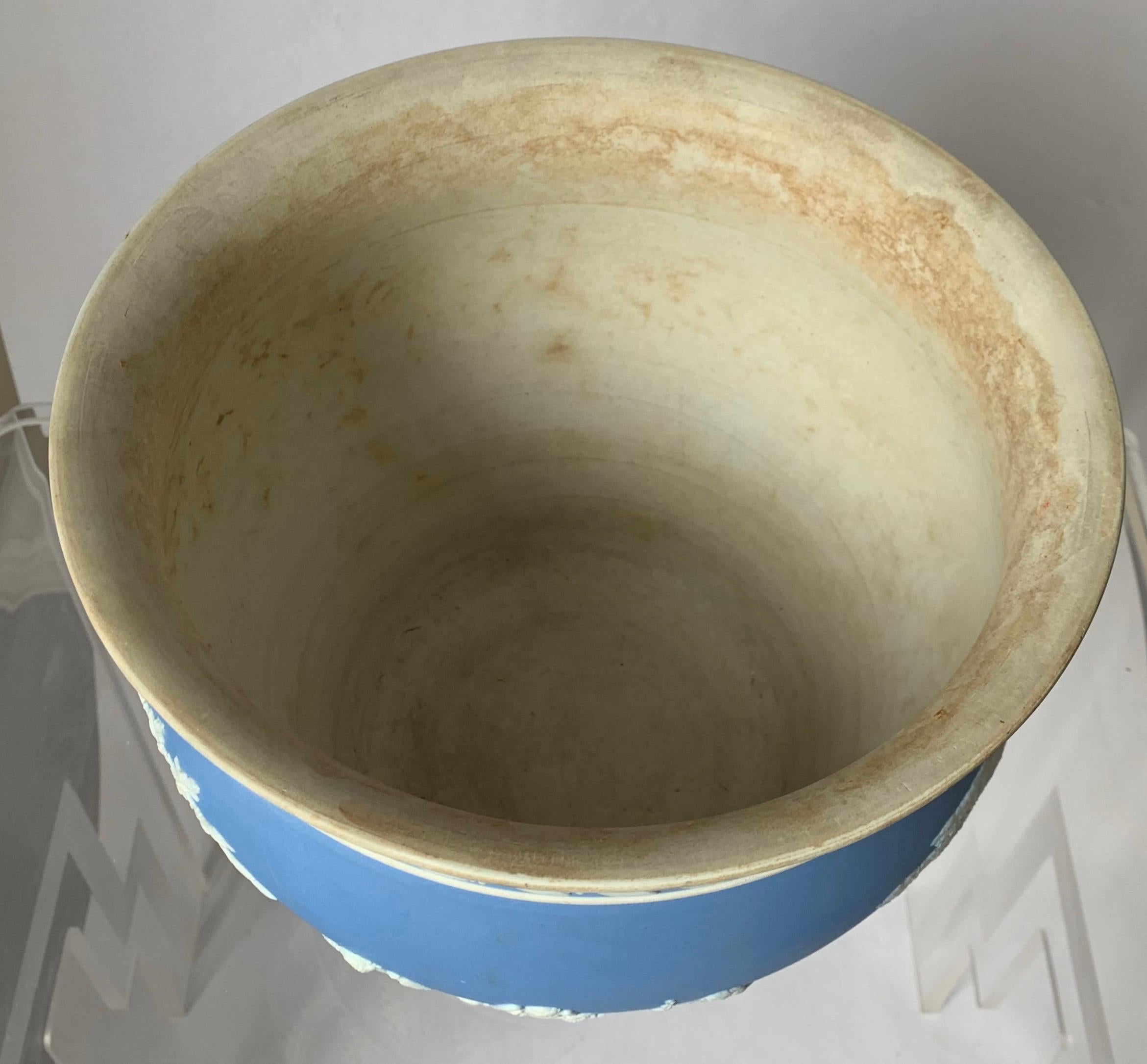 Large 1930s Wedgwood Light Blue Neoclassical Jasperware Flower Pot In Good Condition In Stamford, CT