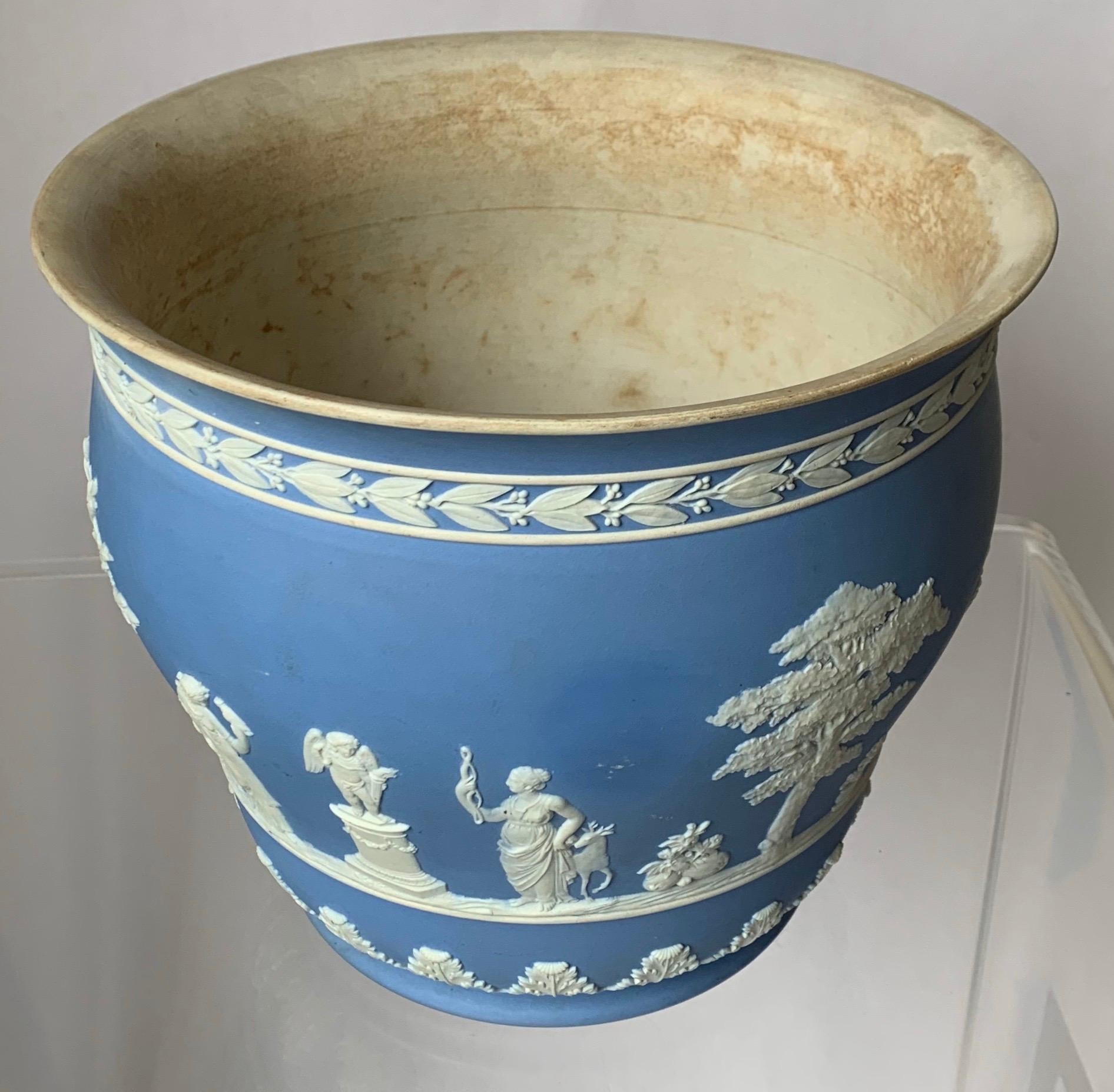 20th Century Large 1930s Wedgwood Light Blue Neoclassical Jasperware Flower Pot