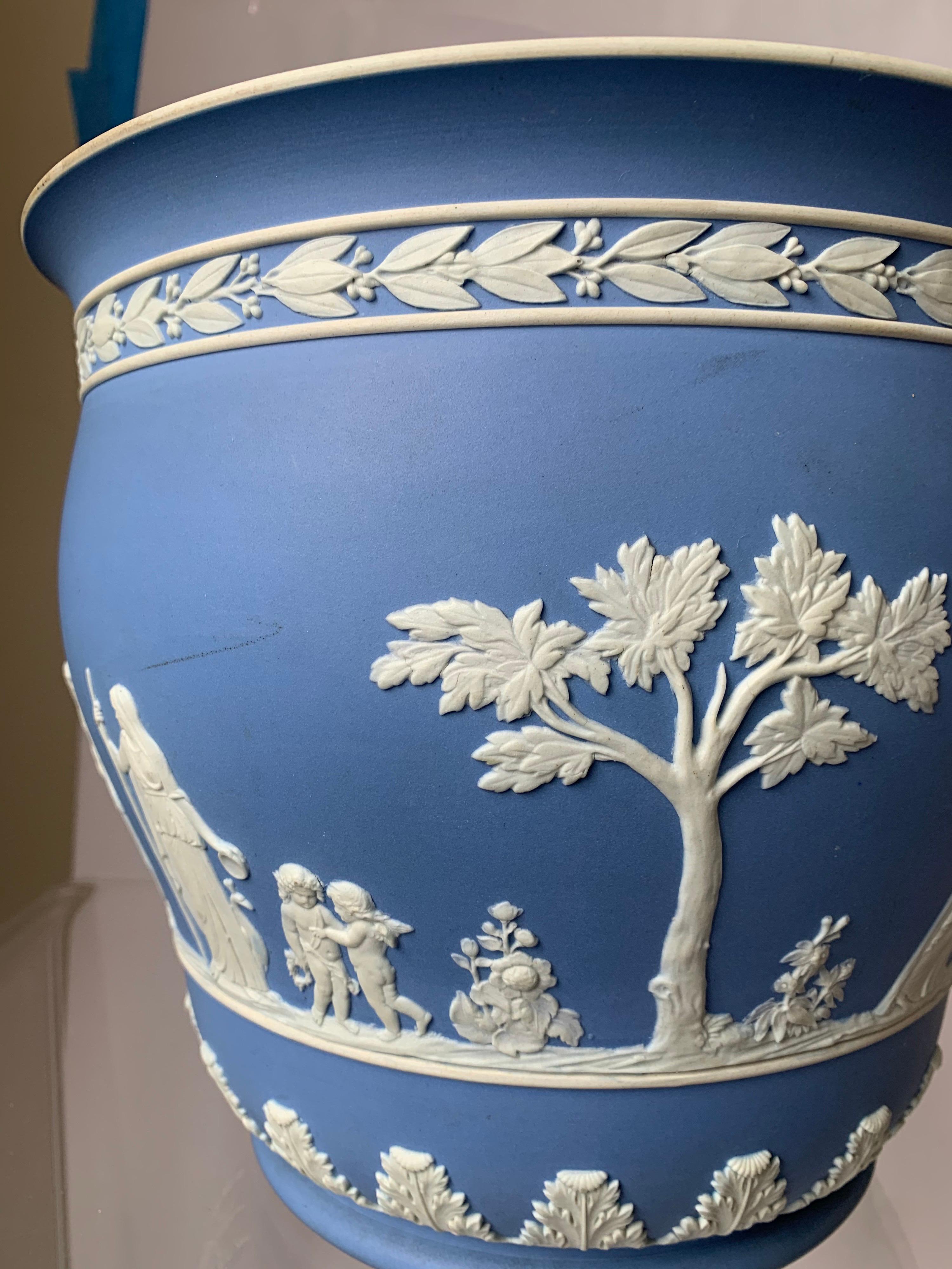 Pottery Large 1930s Wedgwood Light Blue Neoclassical Jasperware Flower Pot