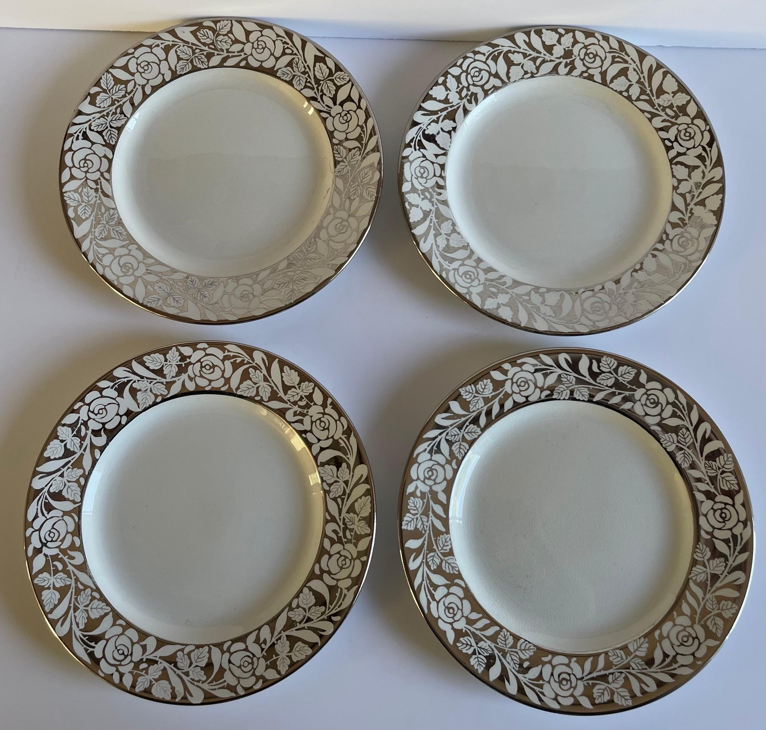 Edwardian 1930s Wedgwood Lustreware Dessert Plates, Set of 4