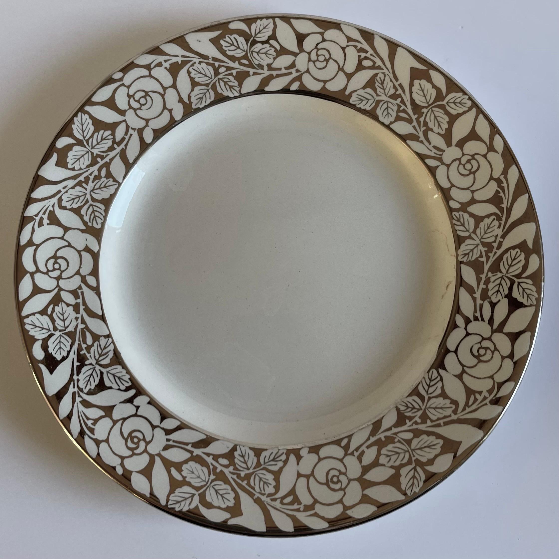 Painted 1930s Wedgwood Lustreware Dessert Plates, Set of 4