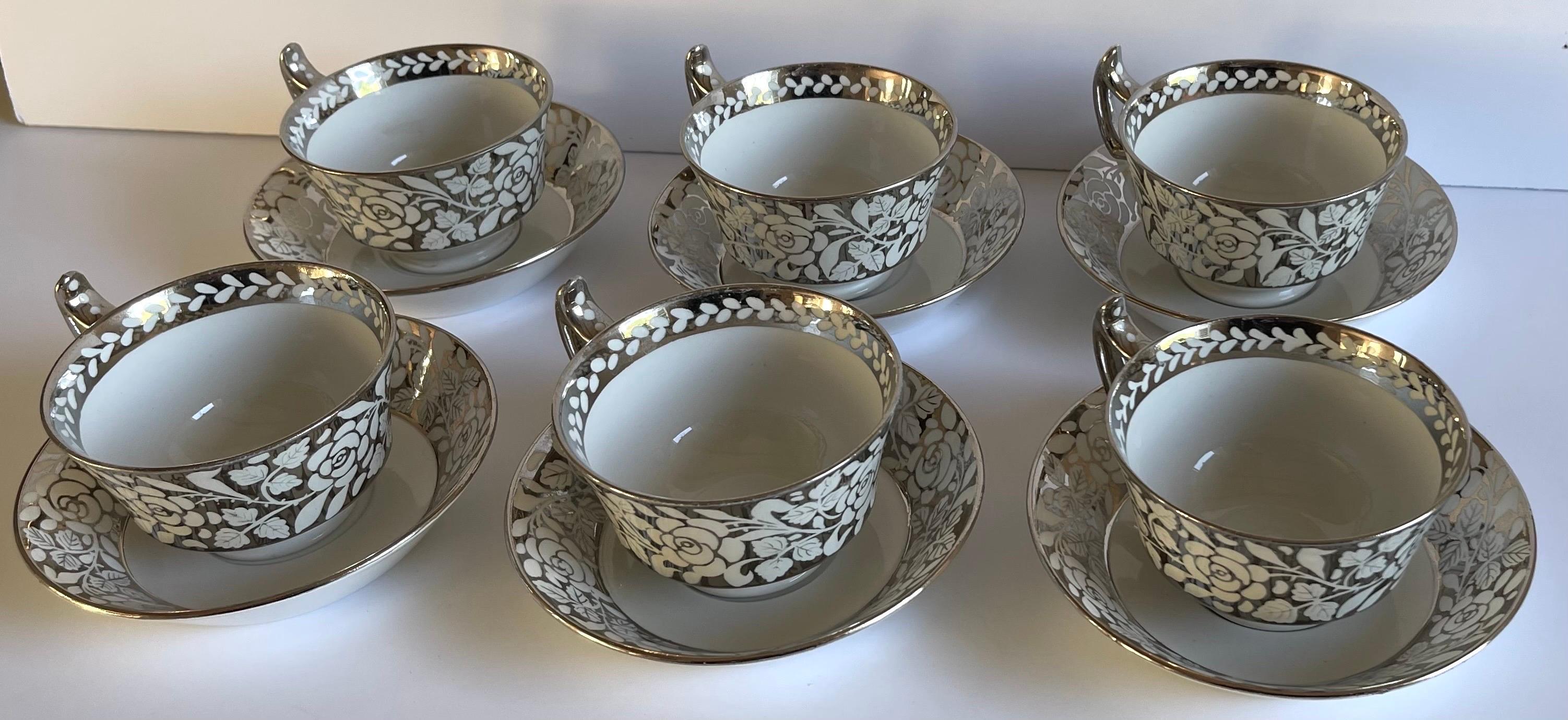 English 1930s Wedgwood Lustreware Tea Cups & Saucers, Set of 6 For Sale