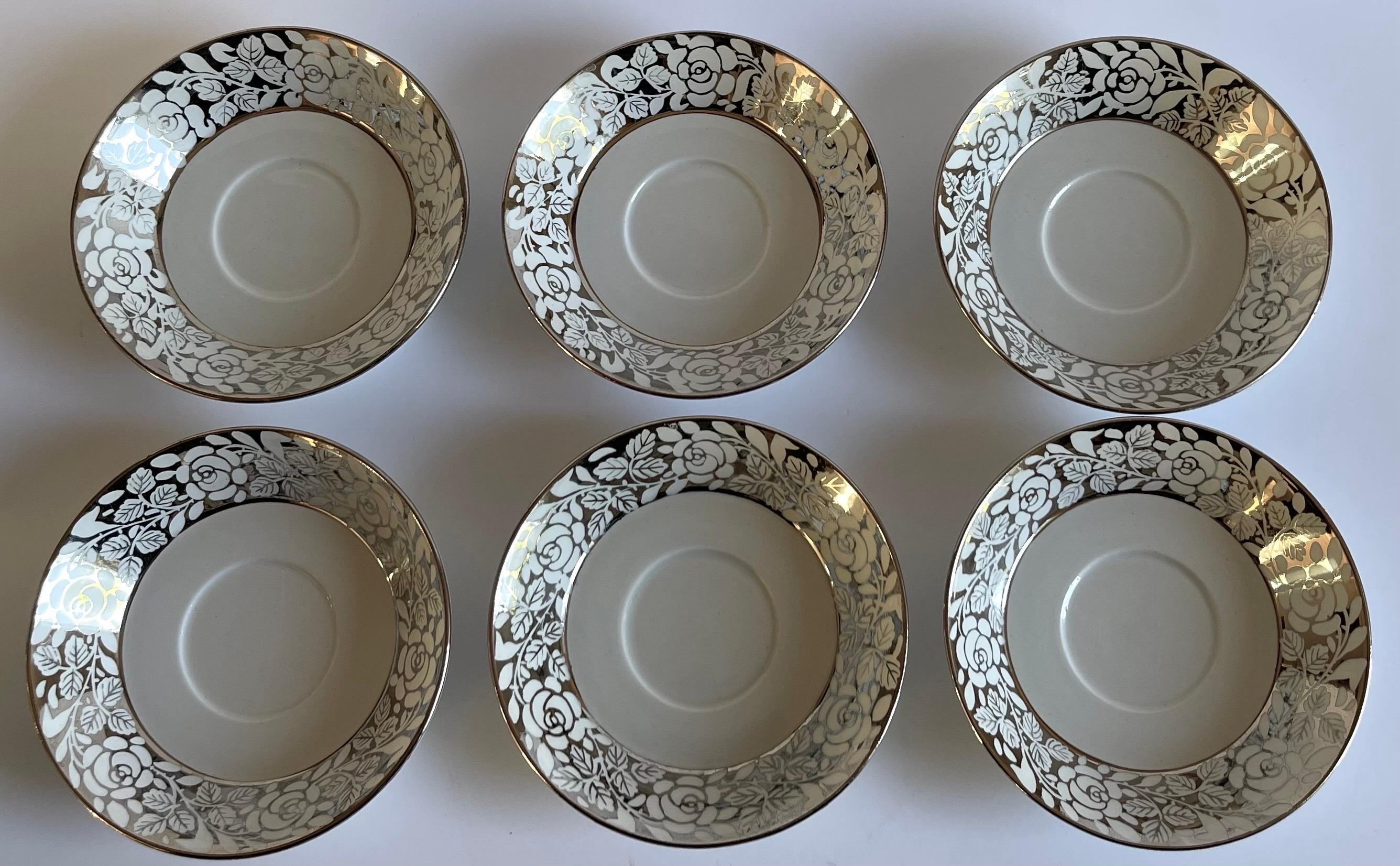 1930s Wedgwood Lustreware Tea Cups & Saucers, Set of 6 In Good Condition For Sale In Stamford, CT