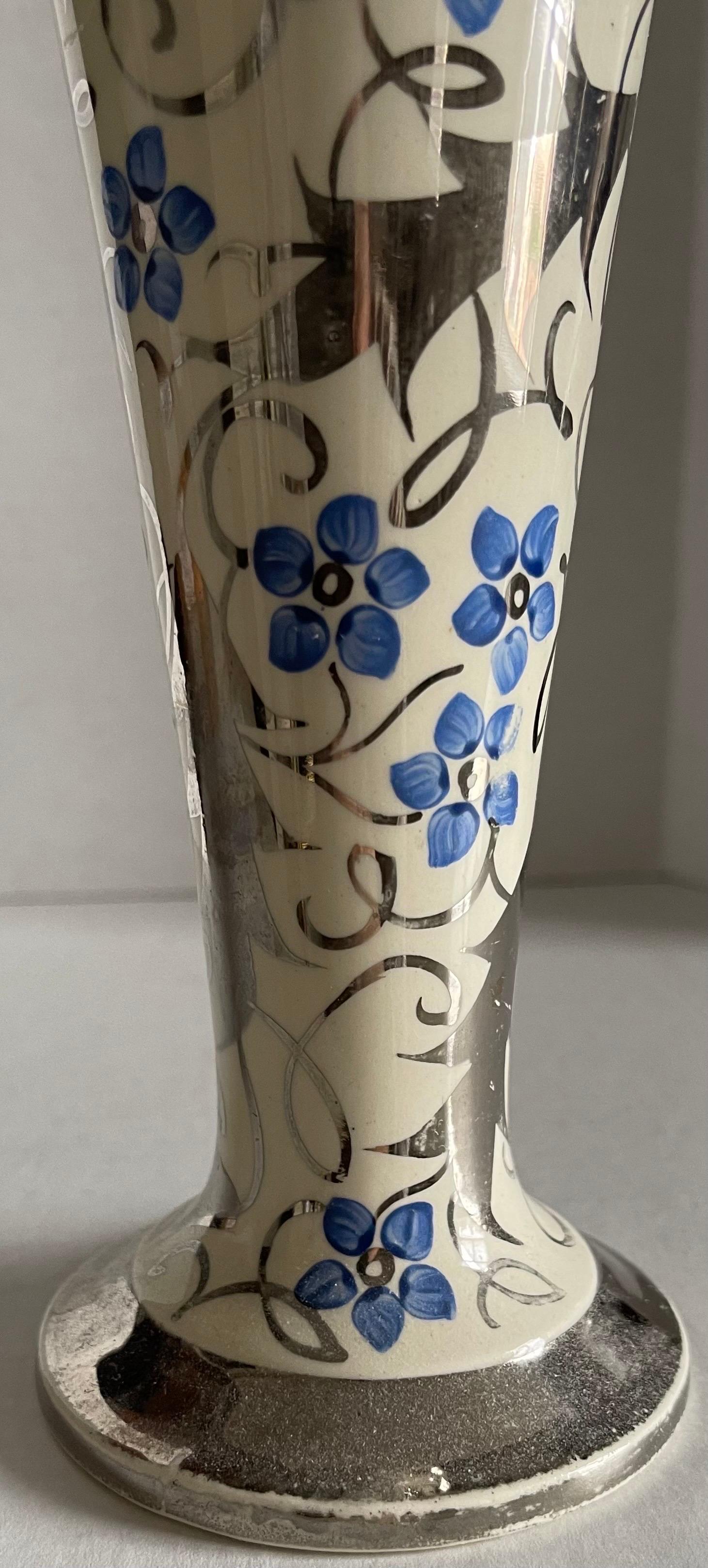 Painted 1930s Wedgwood Lustreware Trumpet Vase