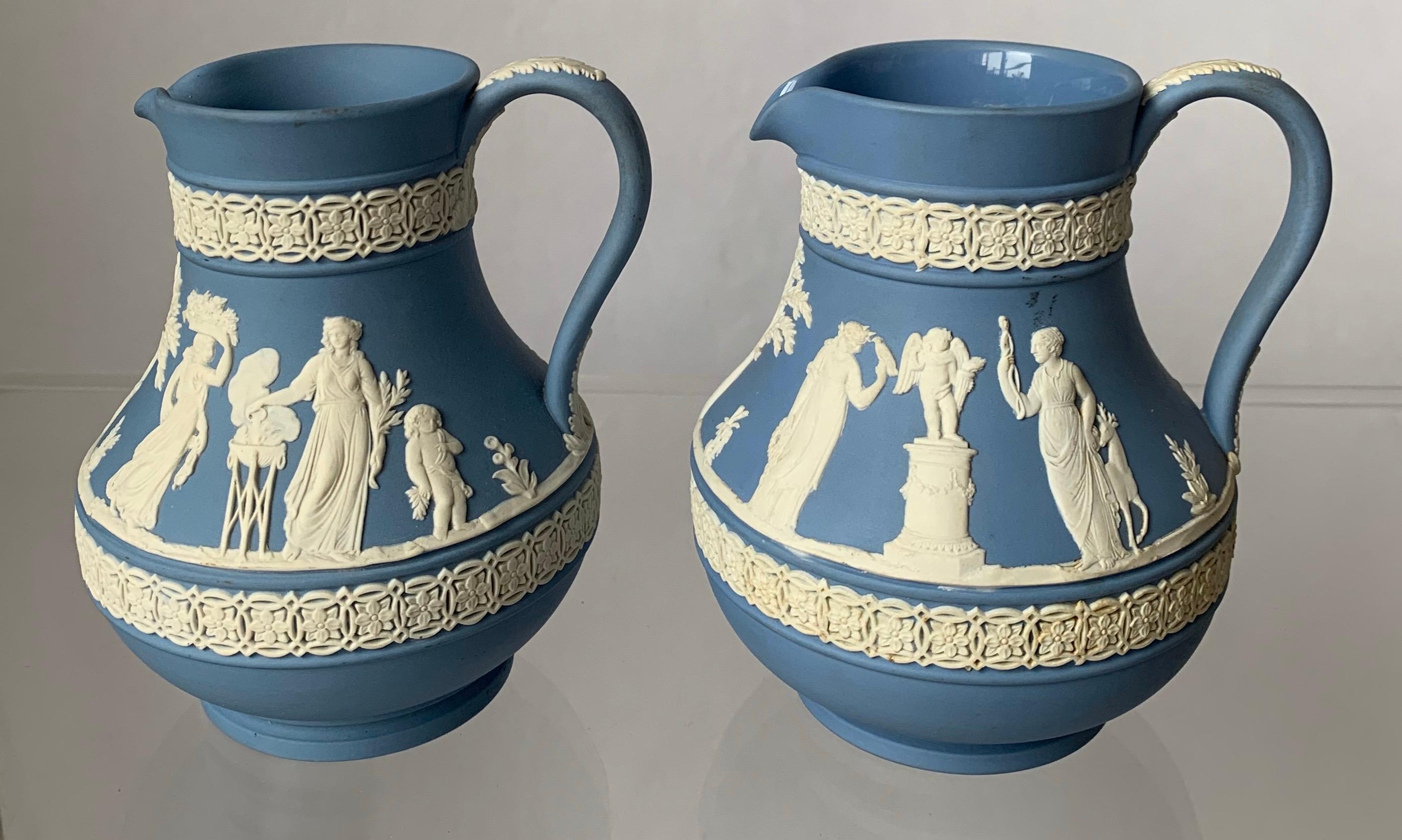 Mid-20th Century 1930s Wedgwood Neoclassical Light Blue Jasperware Pitchers, Set of 2