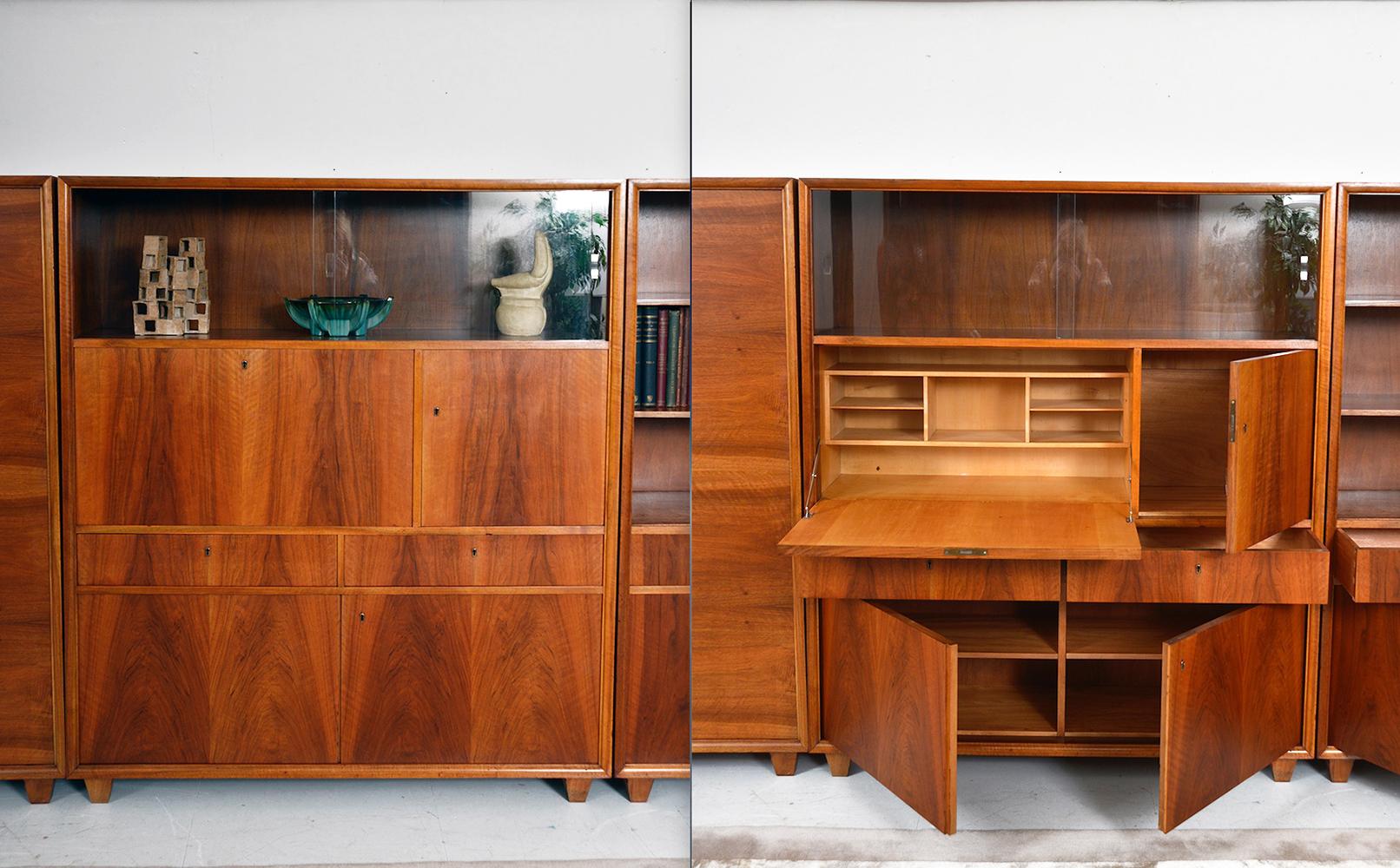 1930s Weimar Republic Bauhaus German Modernist Secretaire Bookcase Suite Walnut  For Sale 4