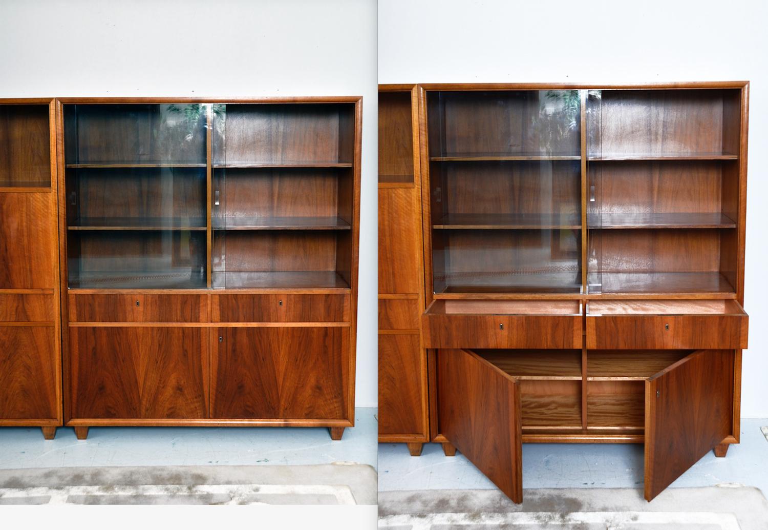 Weimarisches Bauhaus, Sekretär-Bücherregal-Suite aus Nussbaumholz, 1930er Jahre 1
