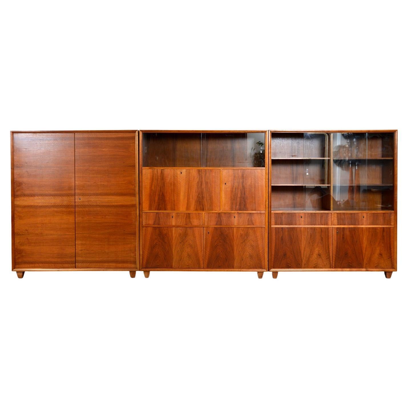 1930s Weimar Republic Bauhaus German Modernist Secretaire Bookcase Suite Walnut  For Sale