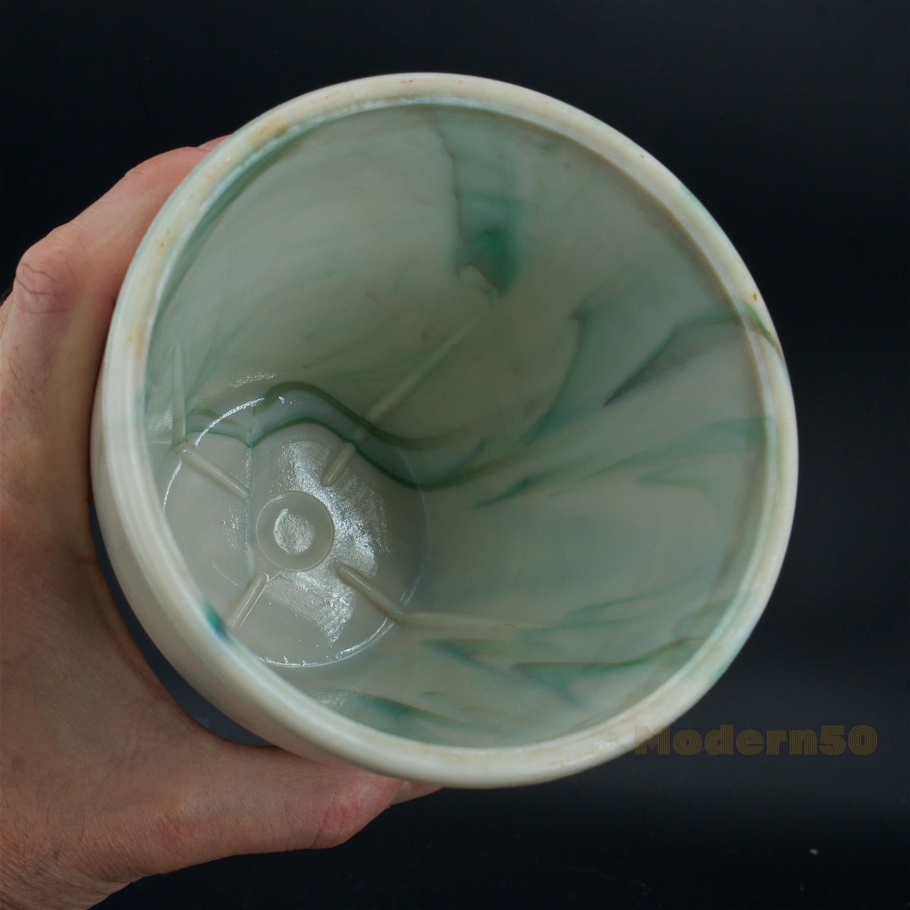 Mid-20th Century 1930s Westite Glass Company Flower Pot Vase Swirl Slag Akro Agate Marble For Sale