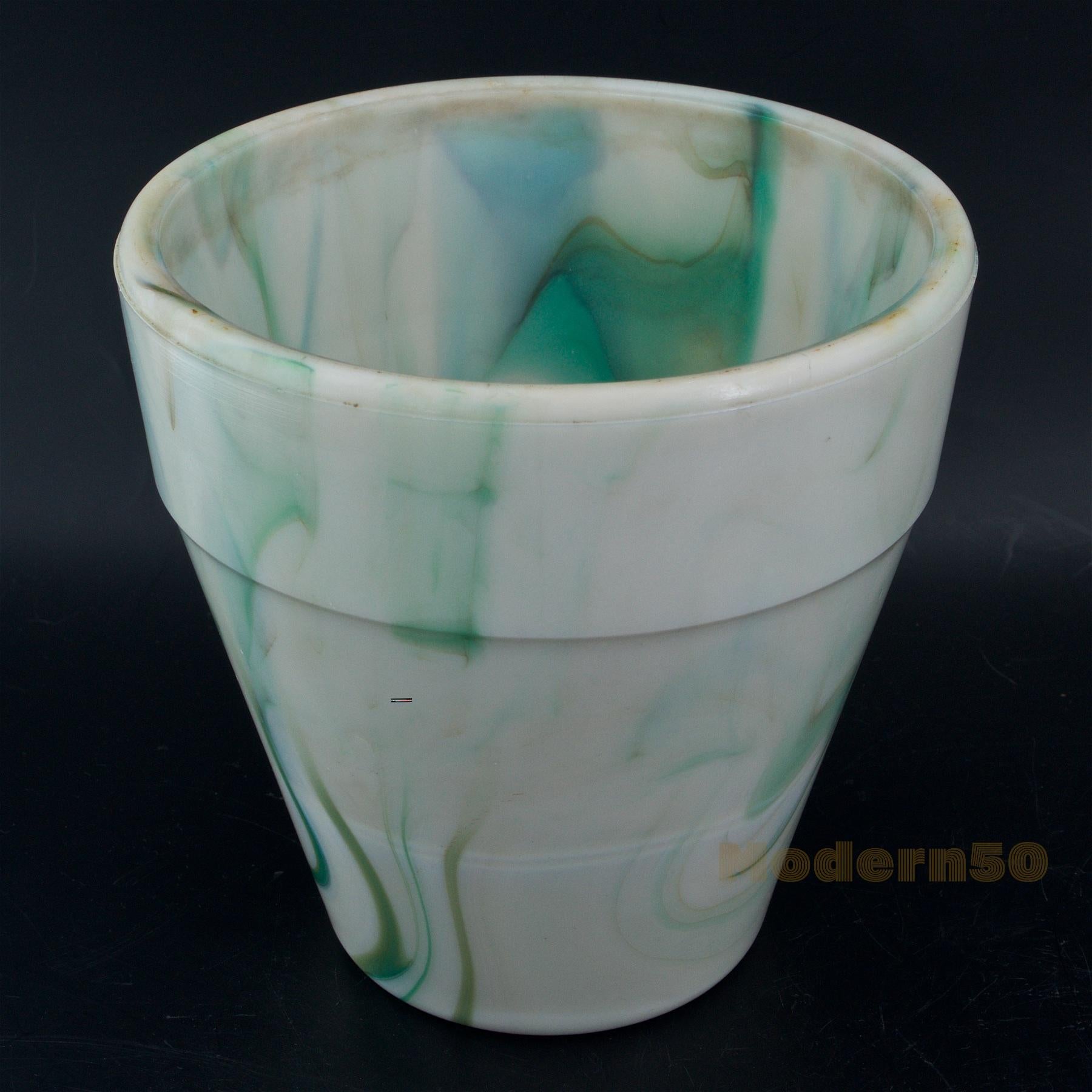 Art Deco 1930s Westite Glass Company Flower Pot Vase Swirl Slag Akro Agate Marble For Sale