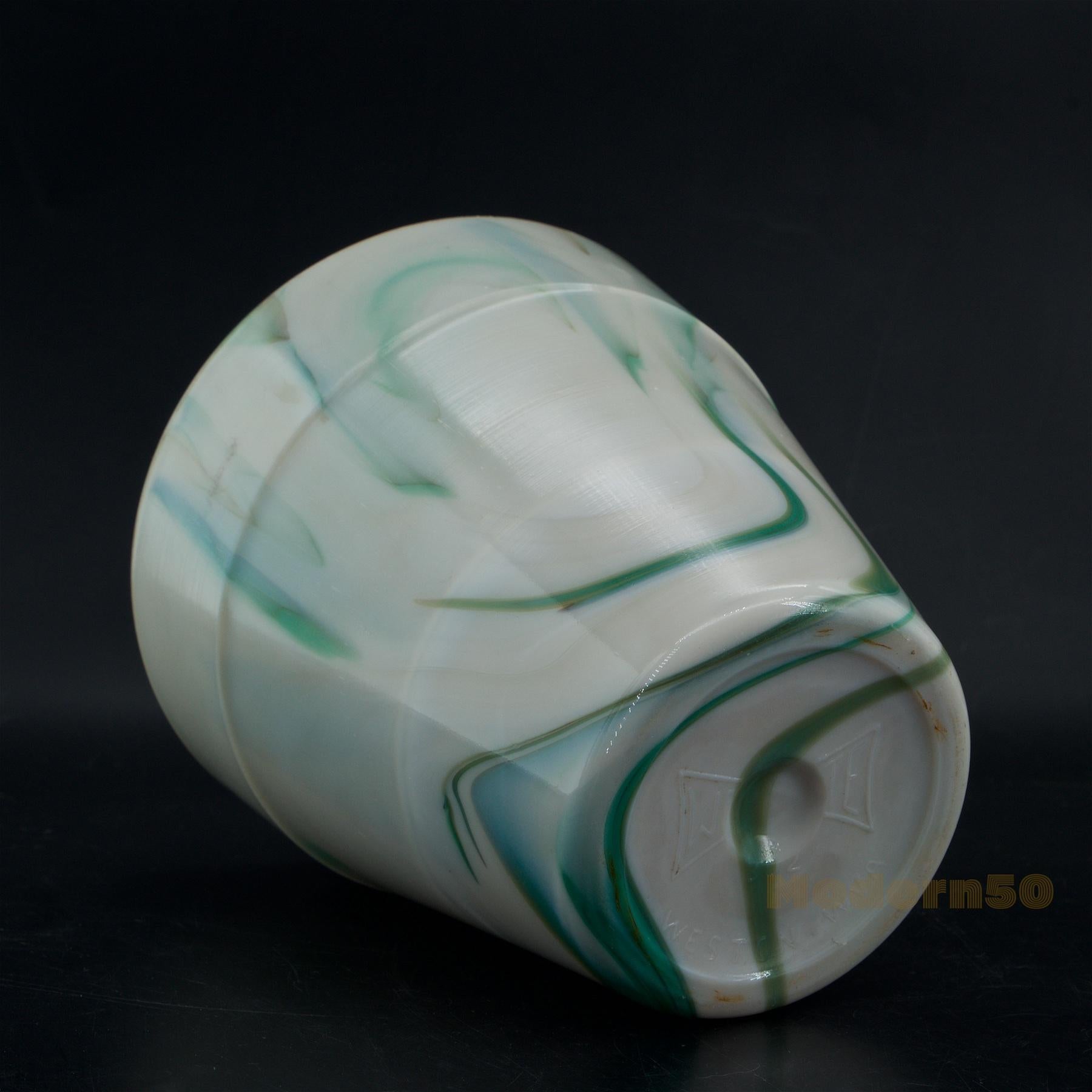 American 1930s Westite Glass Company Flower Pot Vase Swirl Slag Akro Agate Marble For Sale