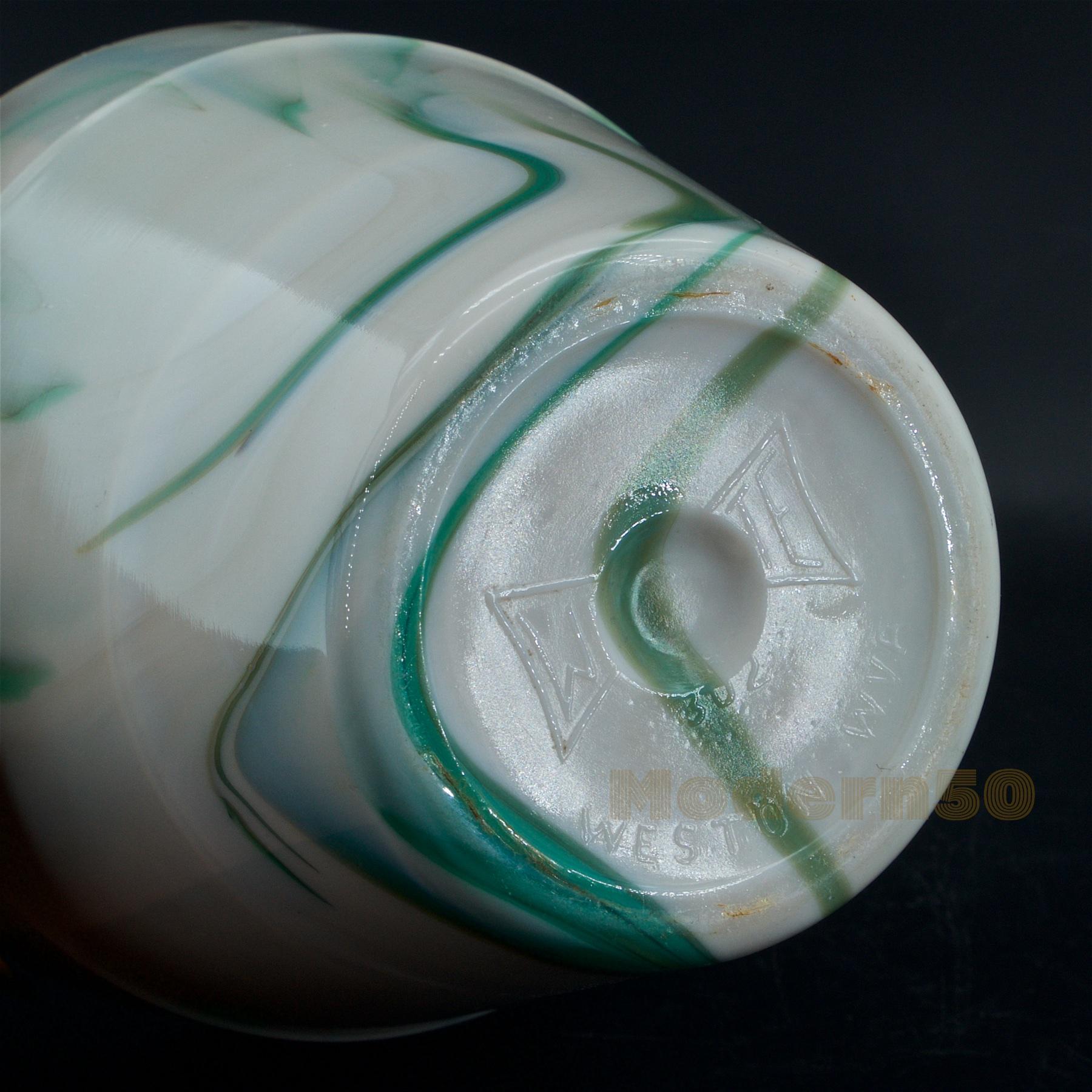 1930s Westite Glass Company Flower Pot Vase Swirl Slag Akro Agate Marble In Good Condition For Sale In Hyattsville, MD
