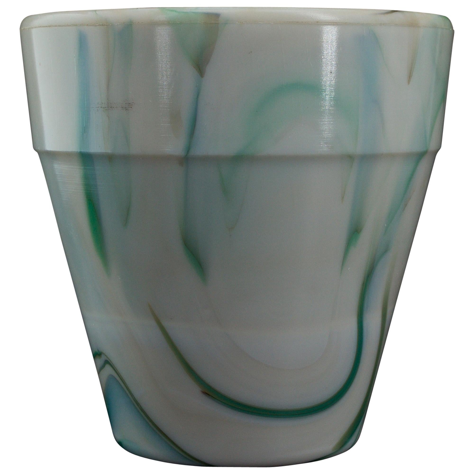 Westite Glass Company: Blumentopf Vase Wirbel Schlacke Akro Achat Marmor, 1930er Jahre 