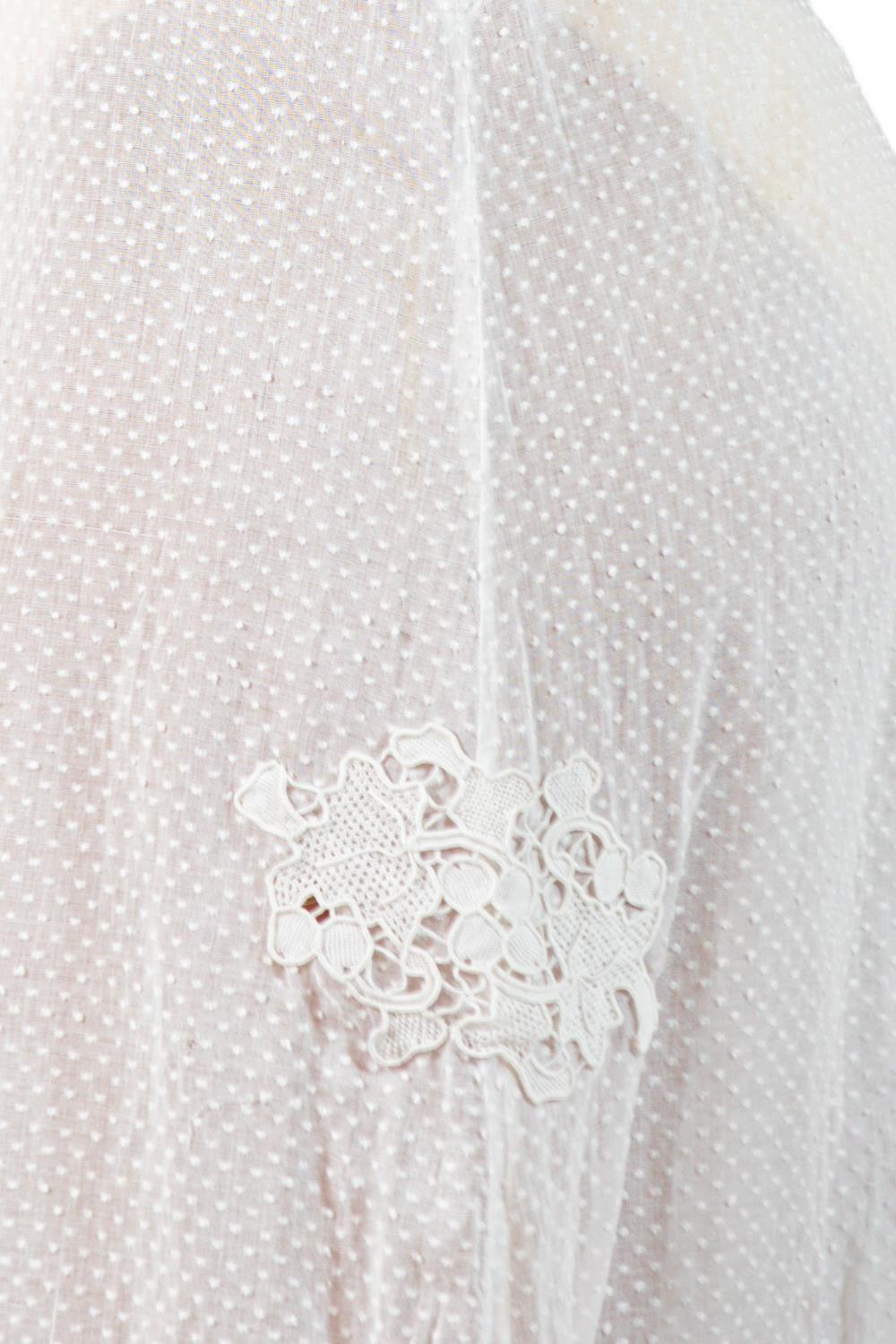 1930S Weißes schräg geschnittenes Kleid aus Bio-Baumwolle mit handgemachter irischer Häkelspitze im Angebot 5