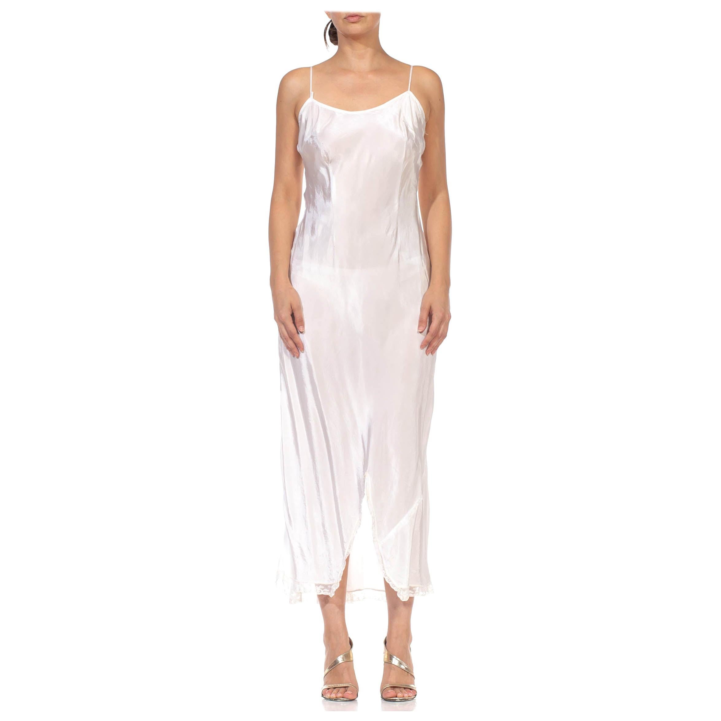 1930S White Bias Cut Rayon Slip Dress