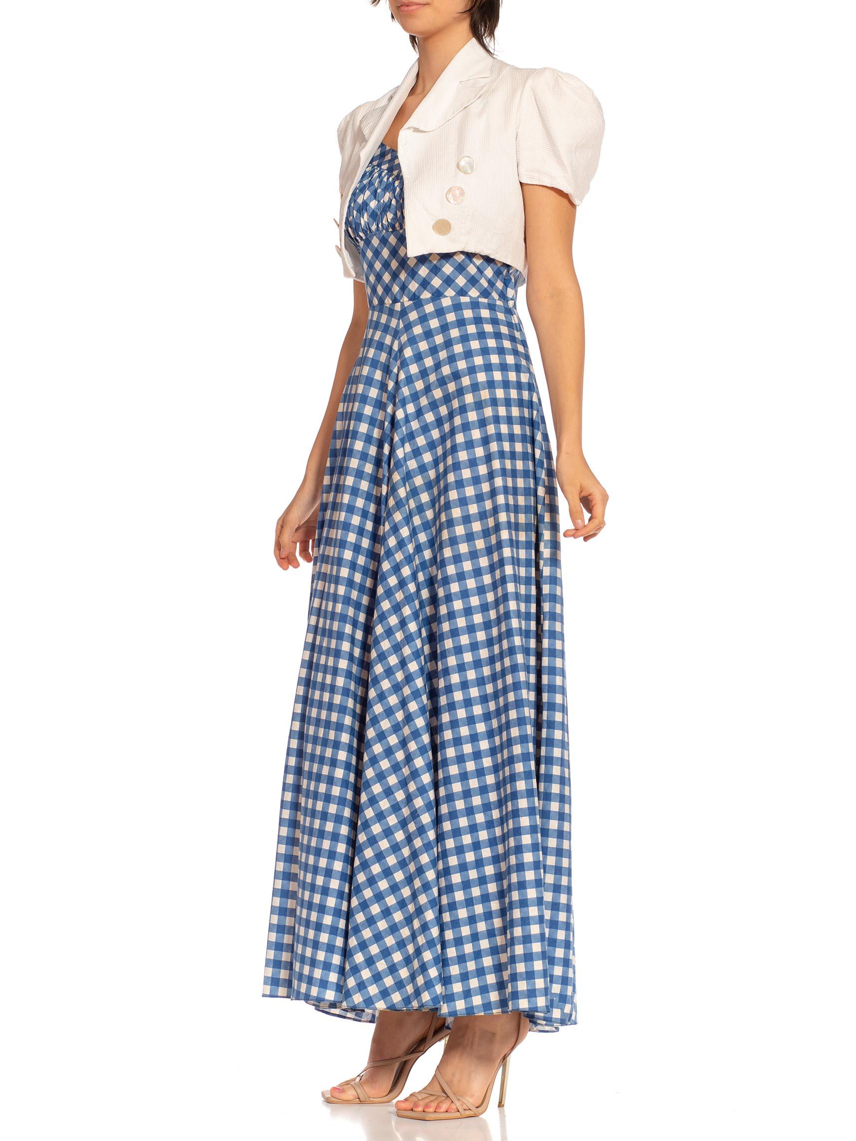 1930S White & Blue Cotton Gingham Full Skirt Dress With Matching Jacket Deadsto For Sale 2