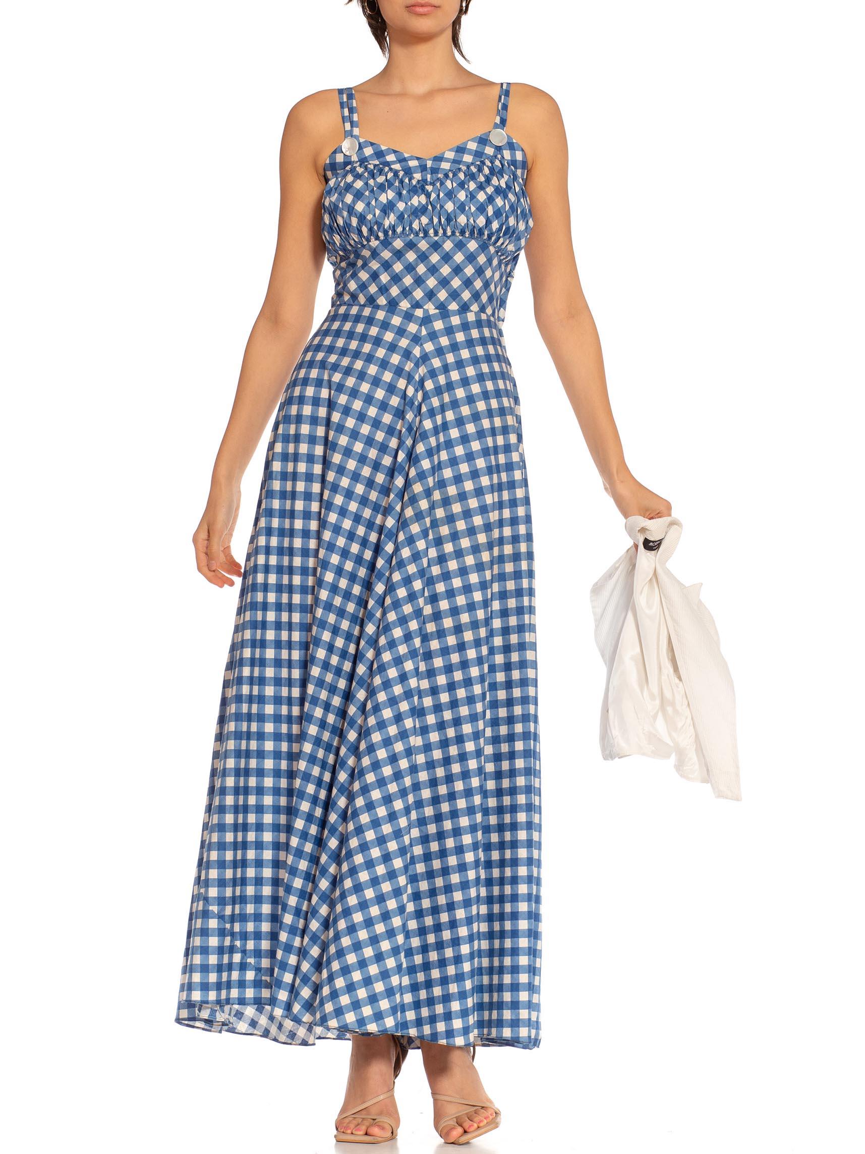 1930S Weiß & Blau Baumwolle Gingham Full Skirt Kleid mit passender Jacke Deadsto Damen im Angebot